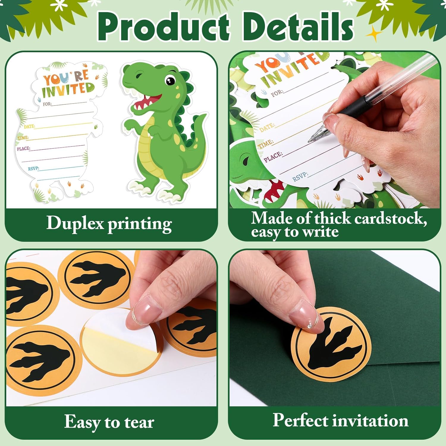 30 Dinosaur Birthday Invitations with Envelopes and Stickers