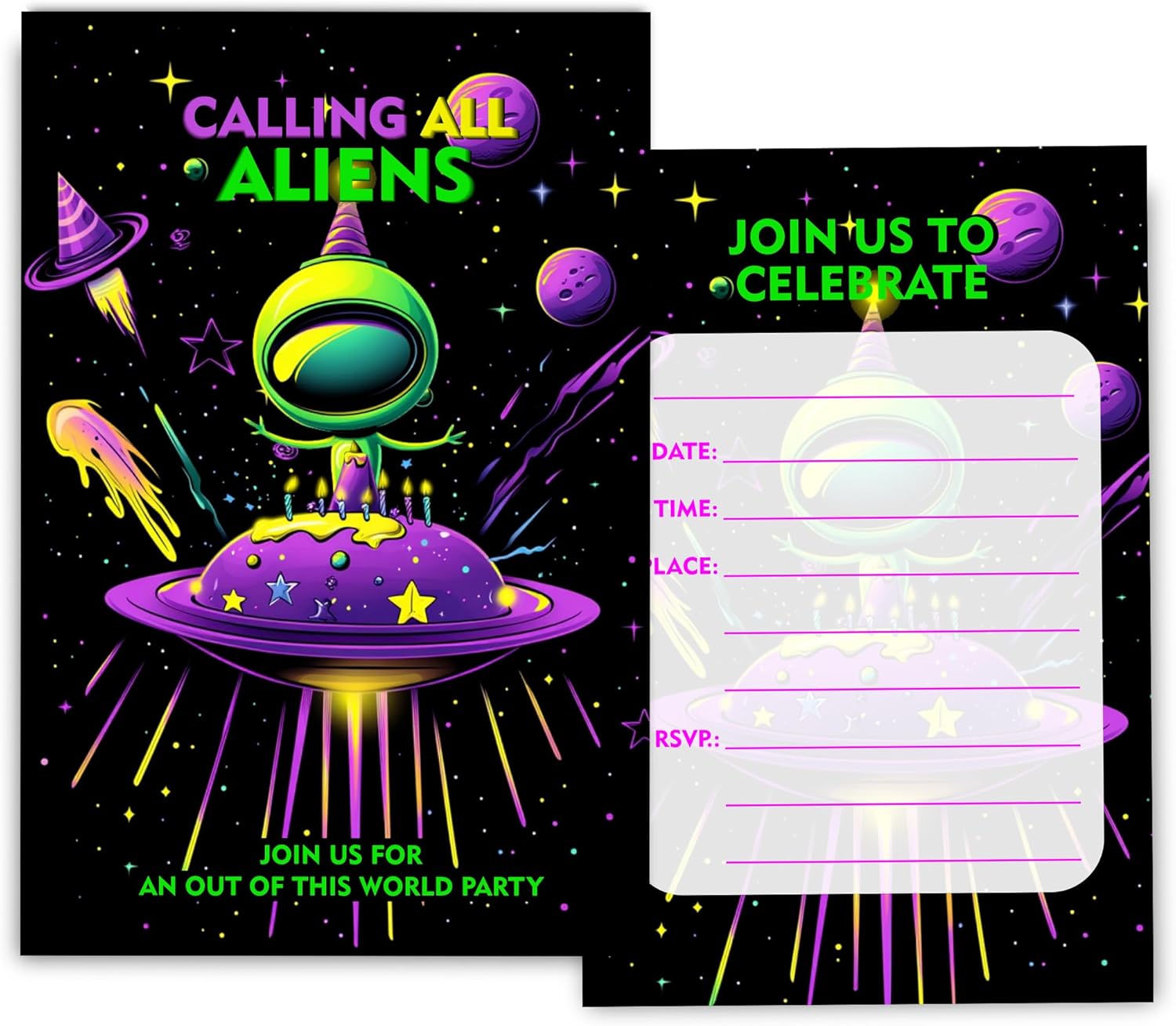 Space Theme Birthday Invitations for Boys 4x6 Inches 30 Sets with Envelopes
