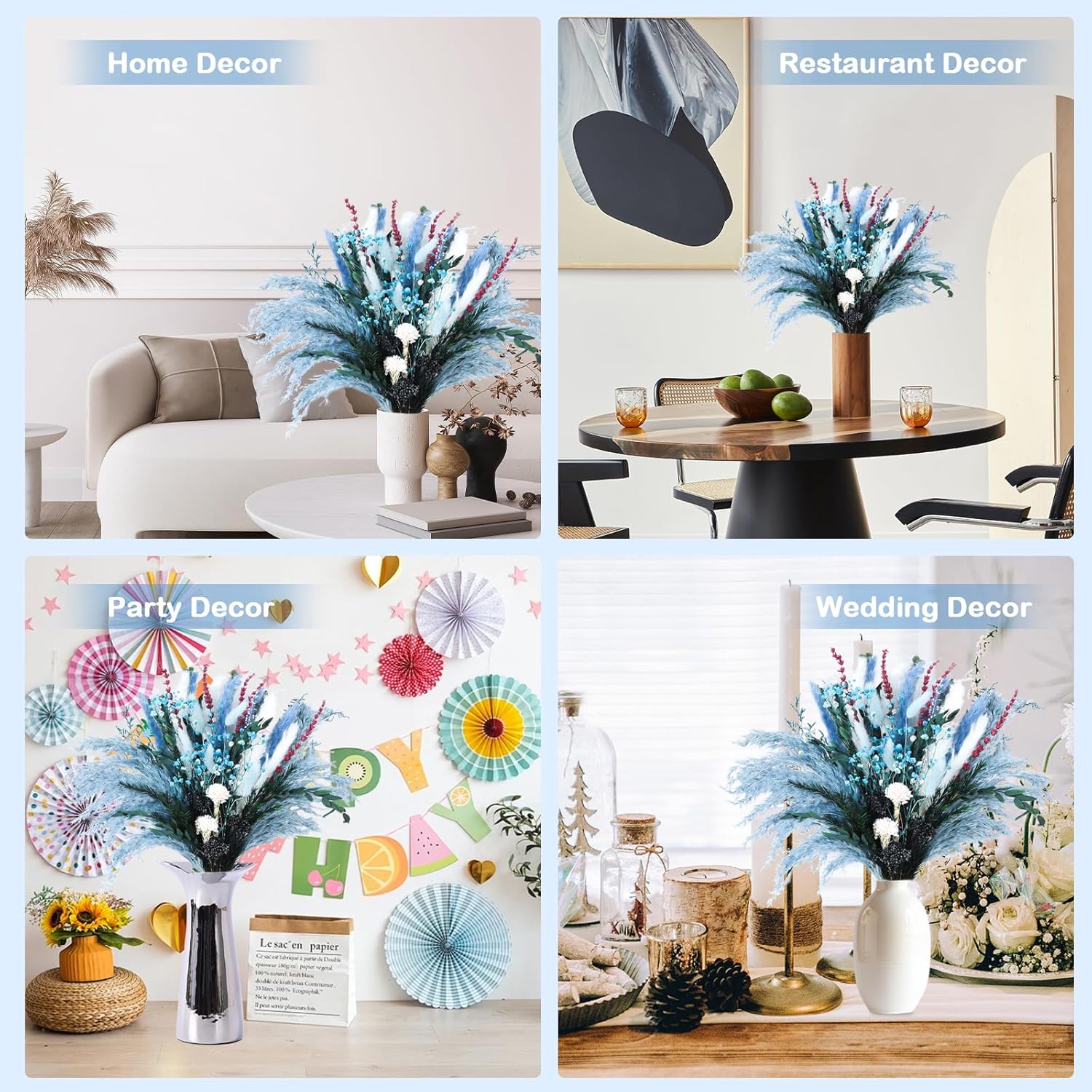 Blue Dried Flower Bouquet Boho Decor 17 Inch