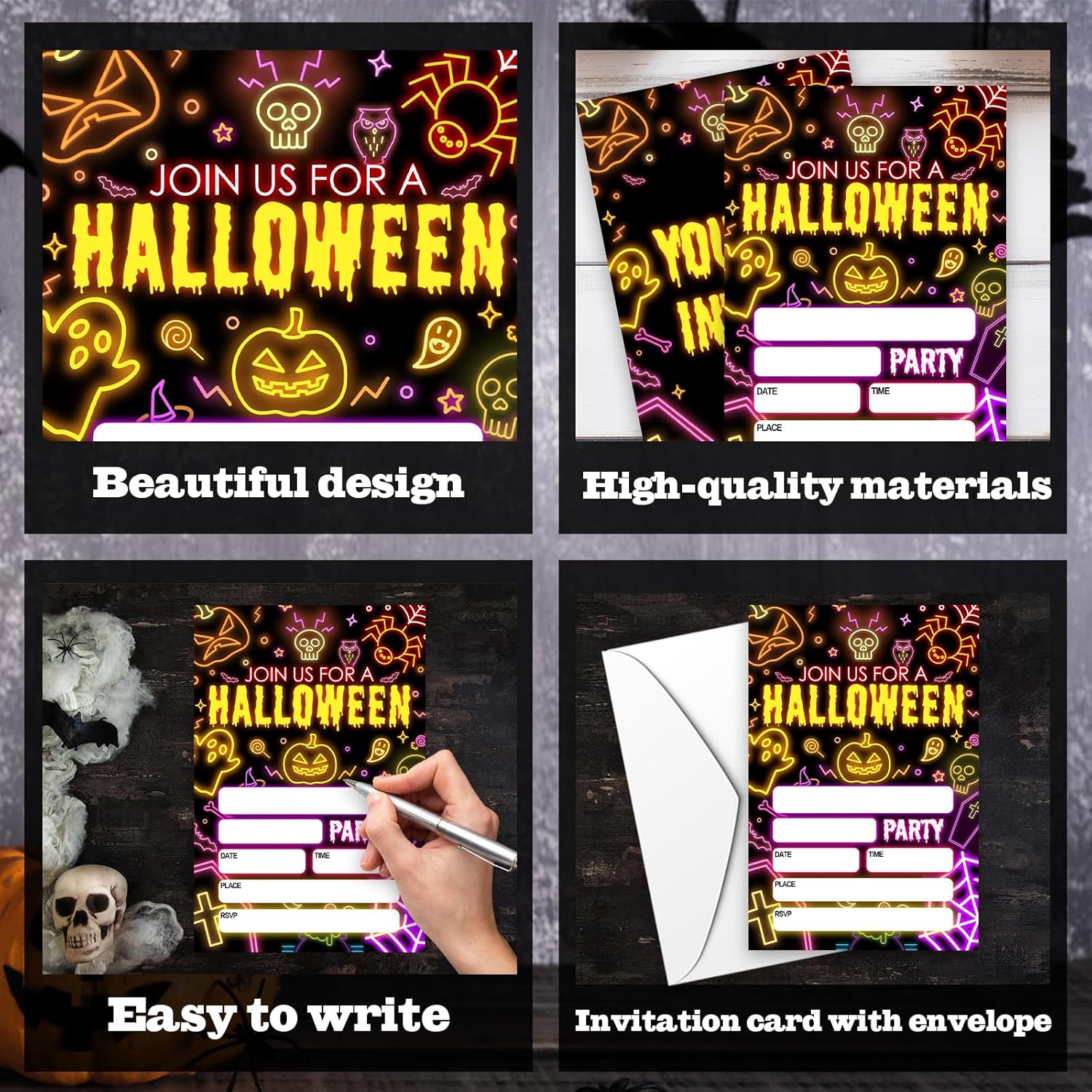 4 x 6 Laser Halloween Party Invitations Neon Style