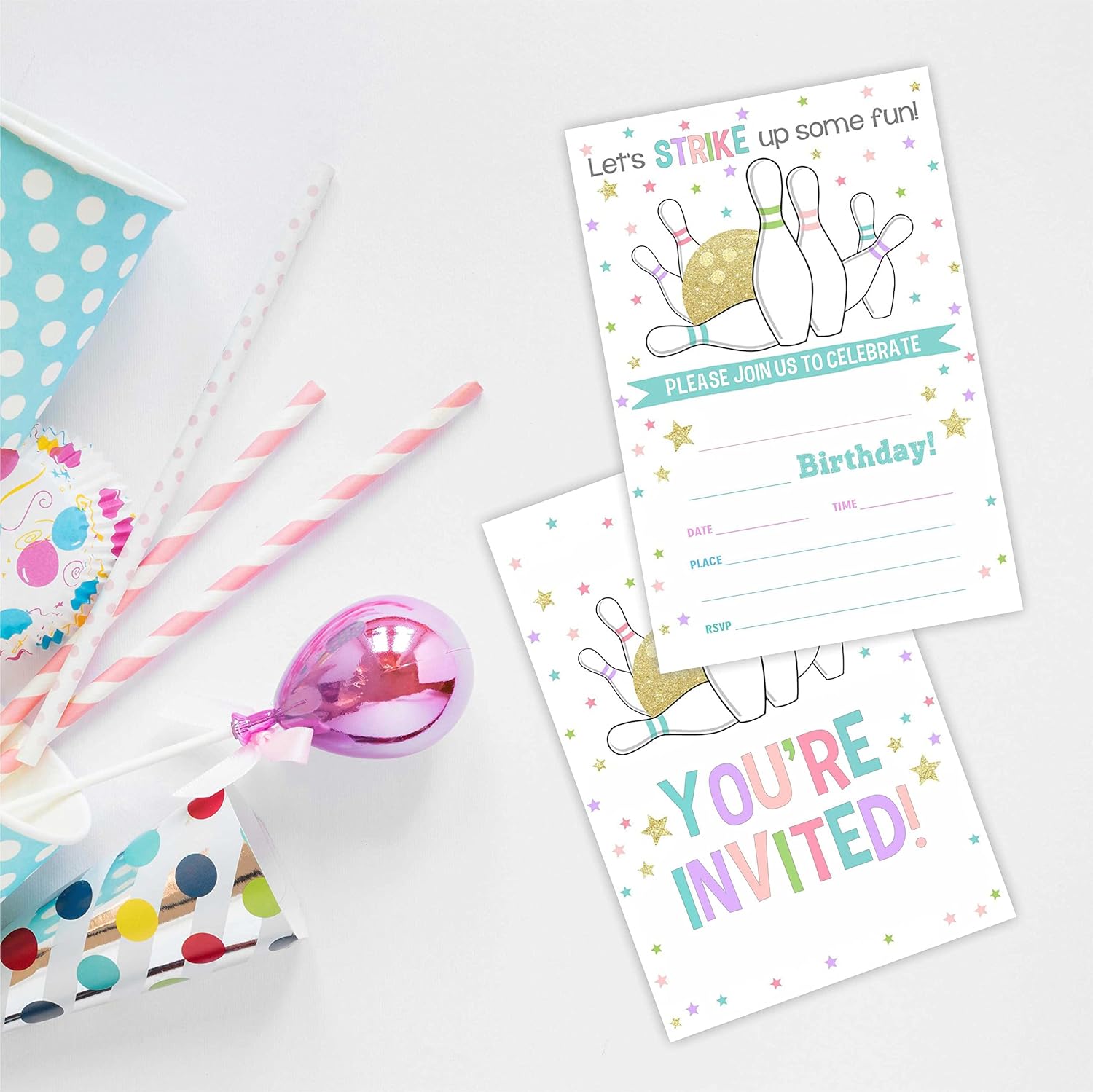 Bowling Party Invitation Cards Set 20 With Envelopes