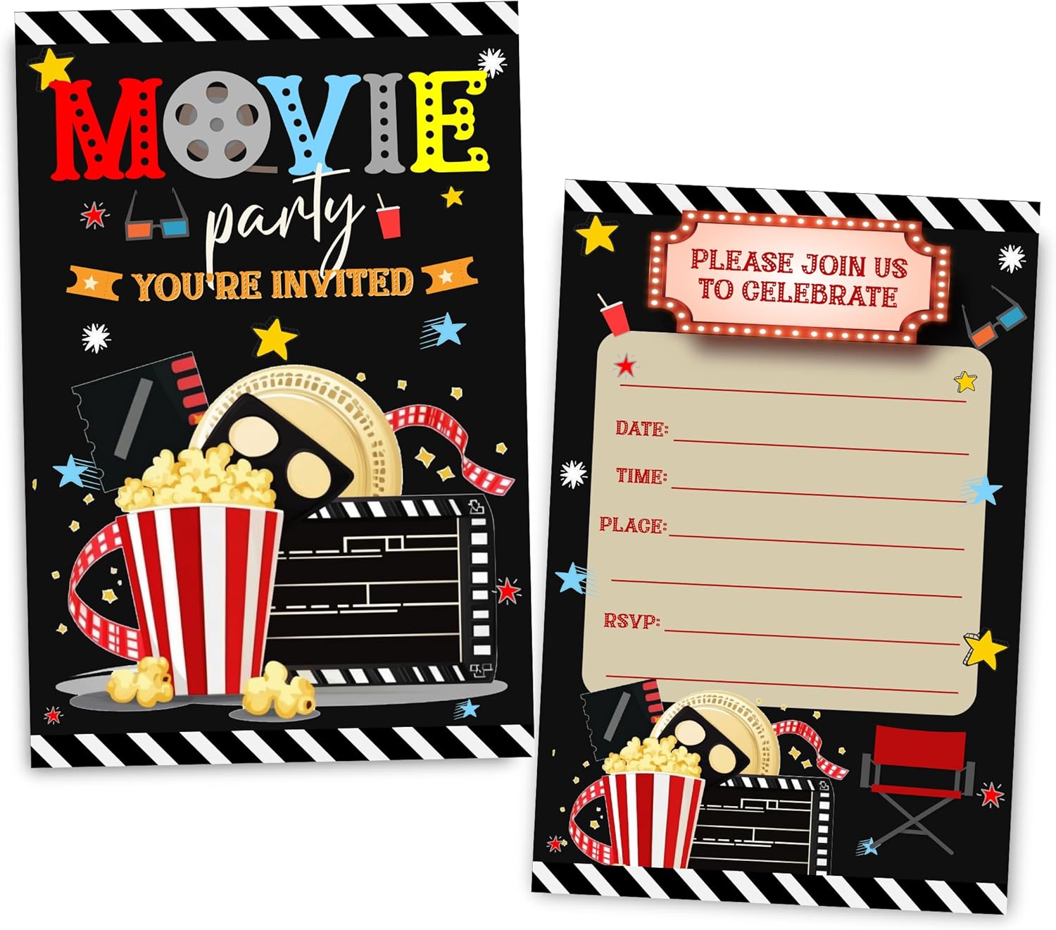 Movie Night Birthday Invitations with Envelopes