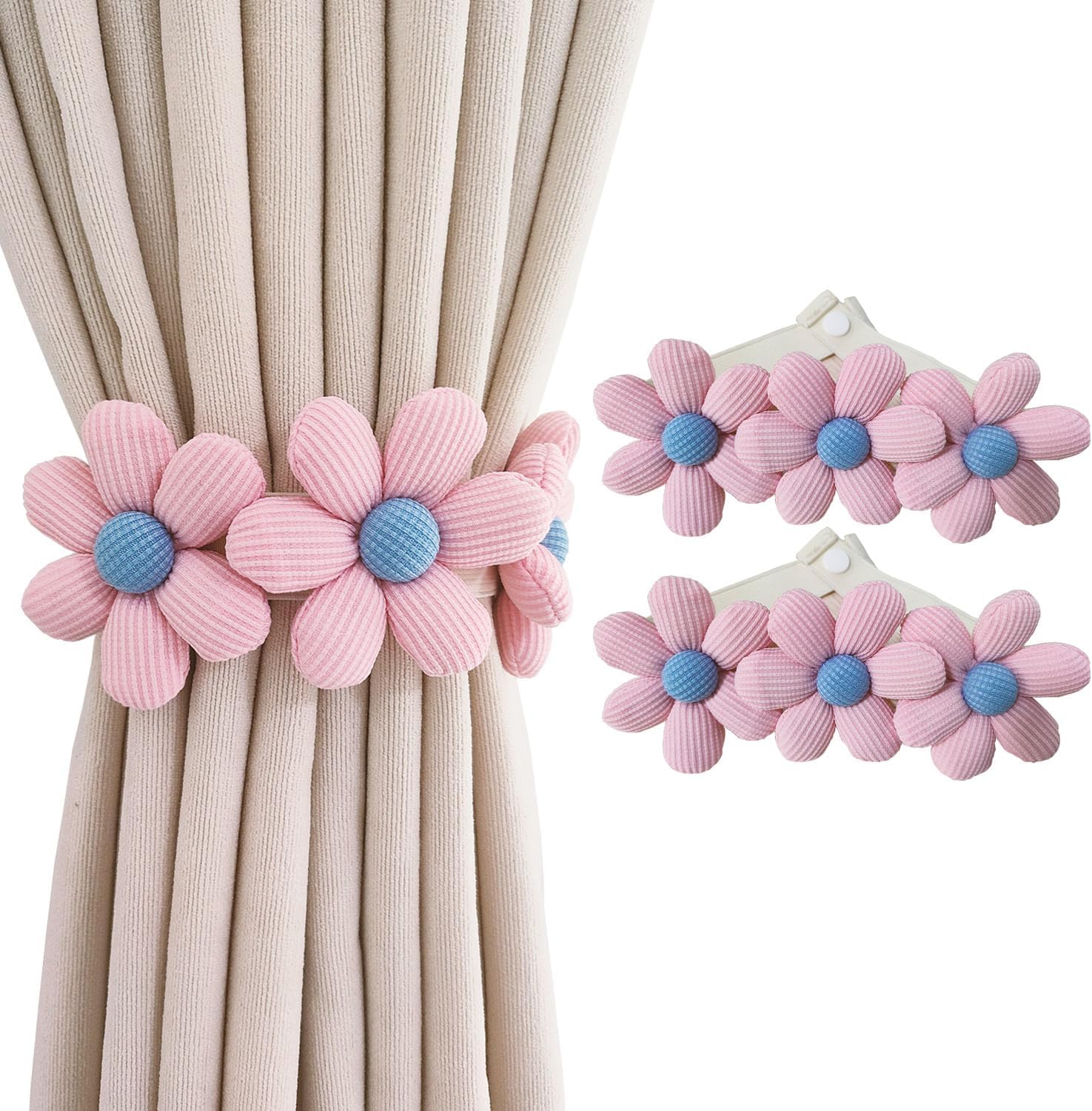 2pcs Flower Curtain Buckles Pink Cute Decorative Tie