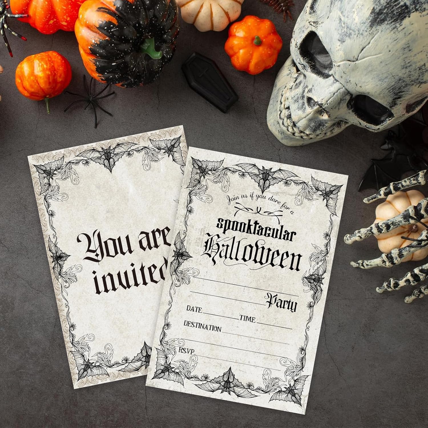Halloween Party Invitations Set - Vintage Gothic Style