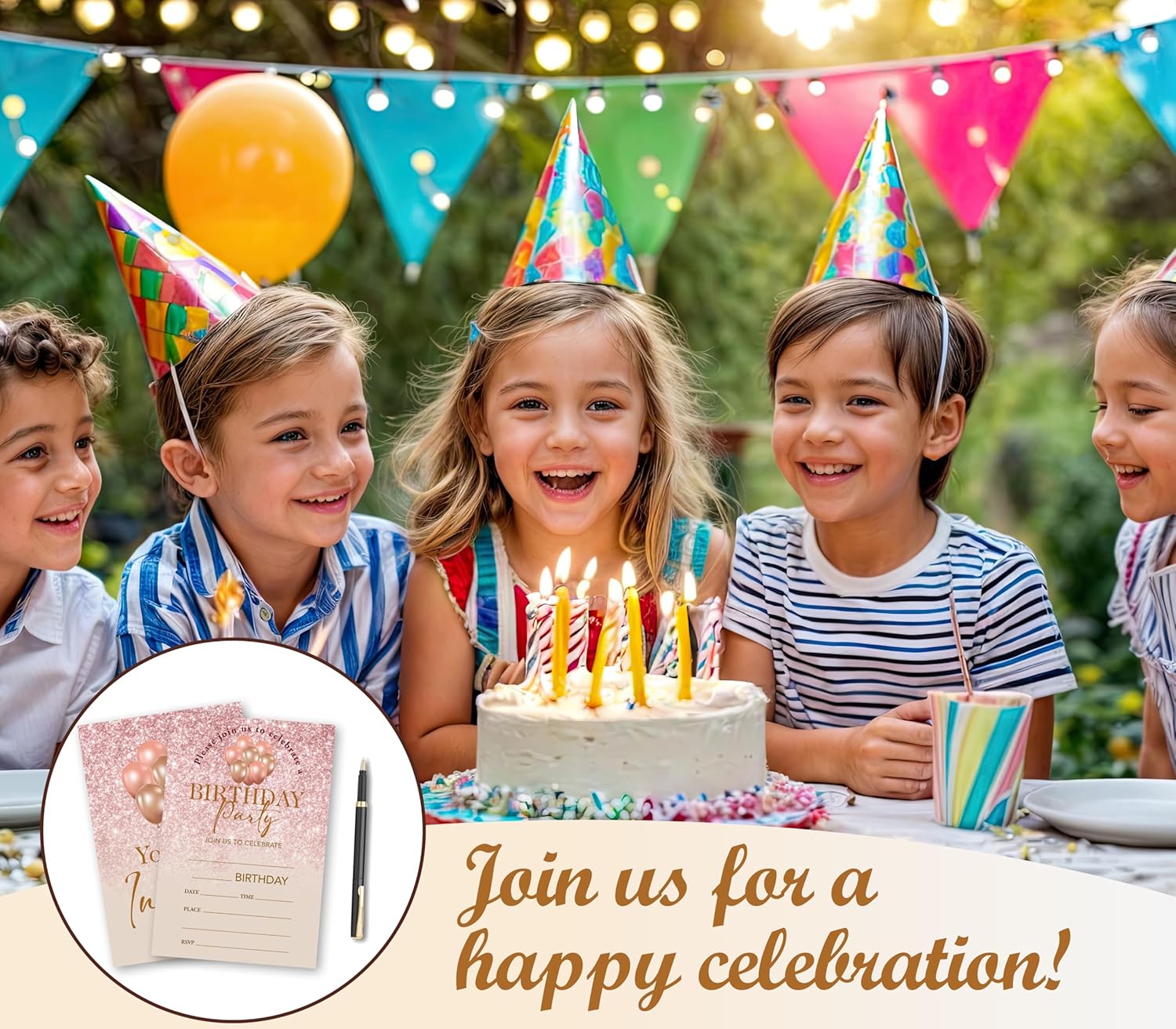 Pink Glitter Birthday Invites Cards with Envelopes - 20PCS