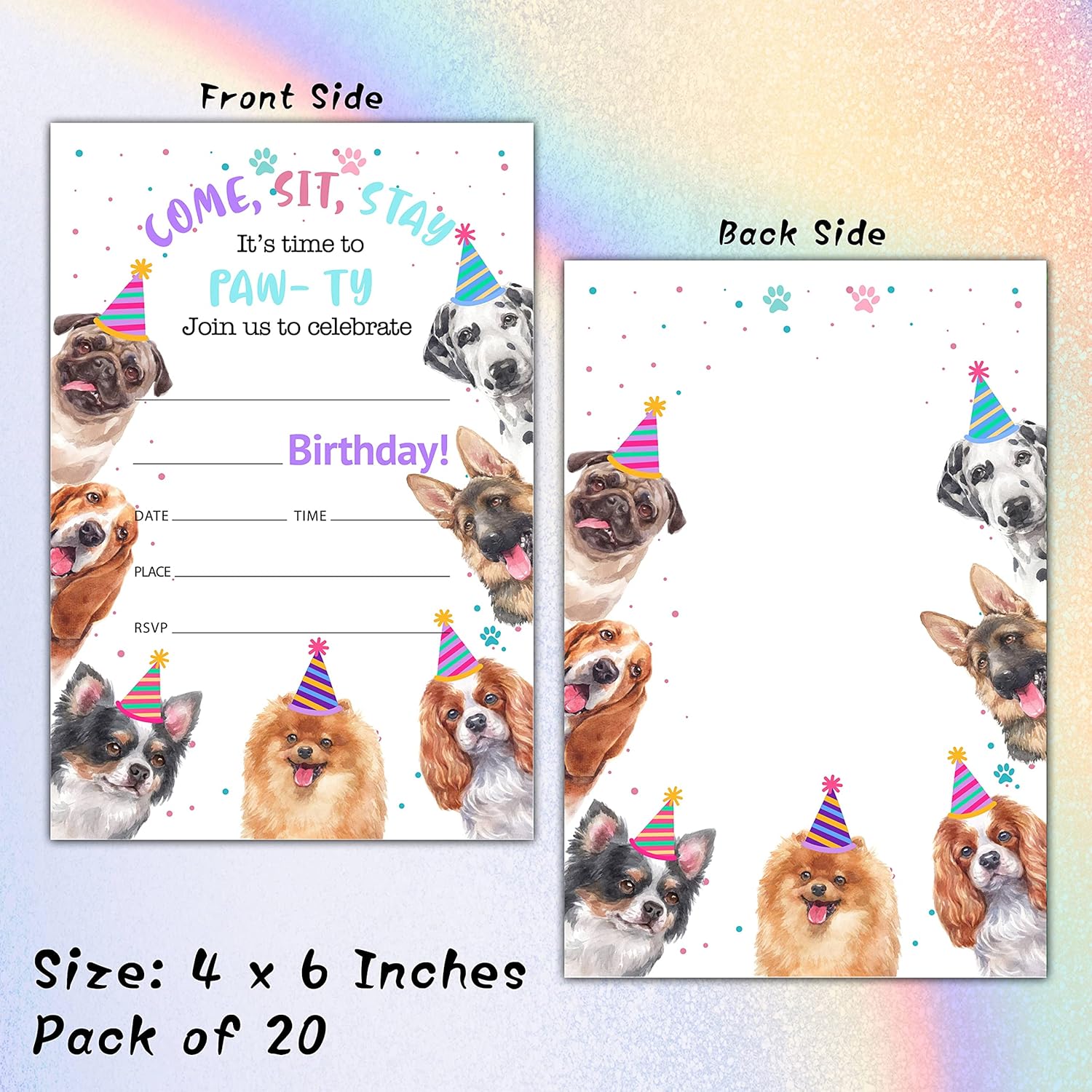 Foosproea Dog Birthday Invites 20 Pack with Envelopes