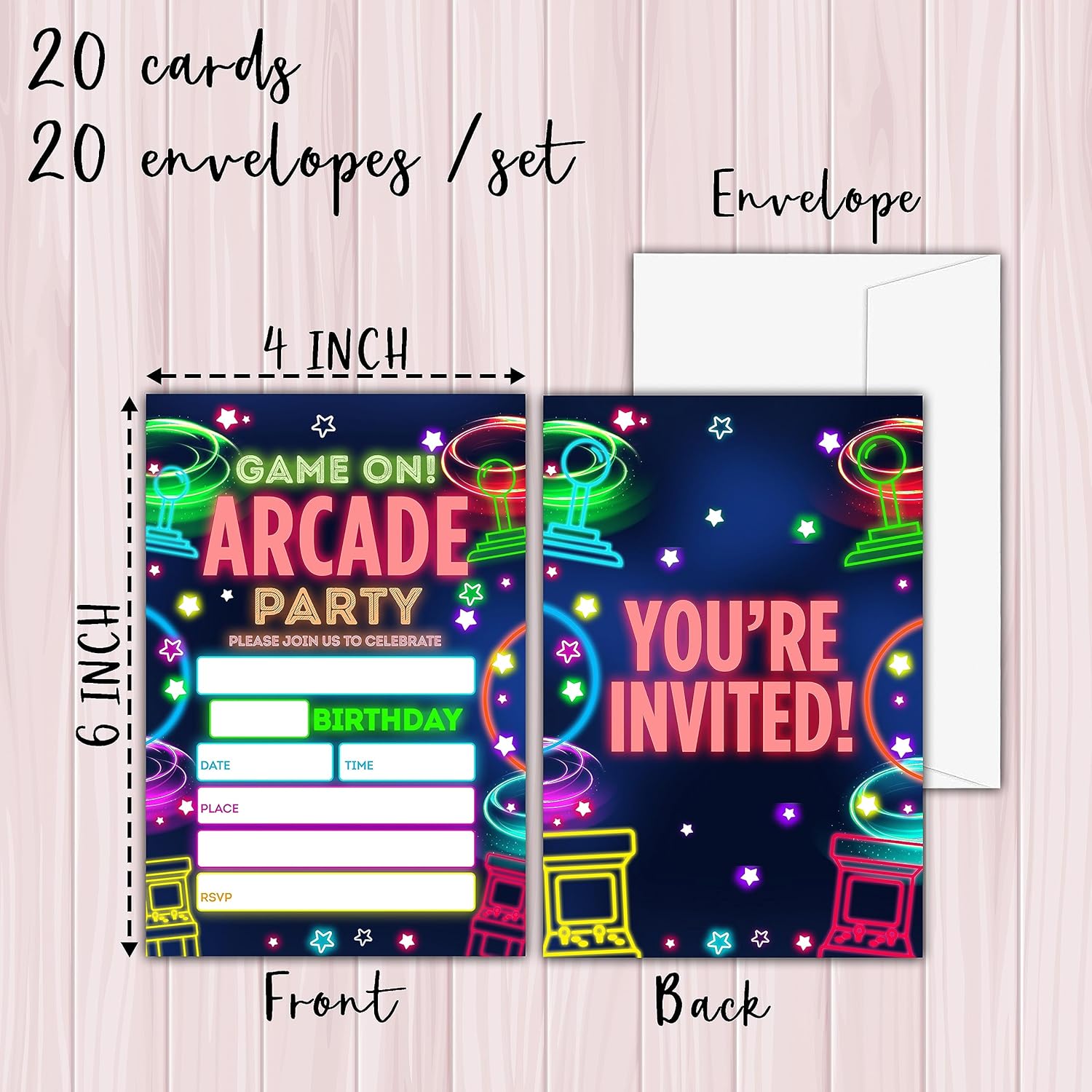 Video Game Birthday Invitations Neon Glow 20 Set