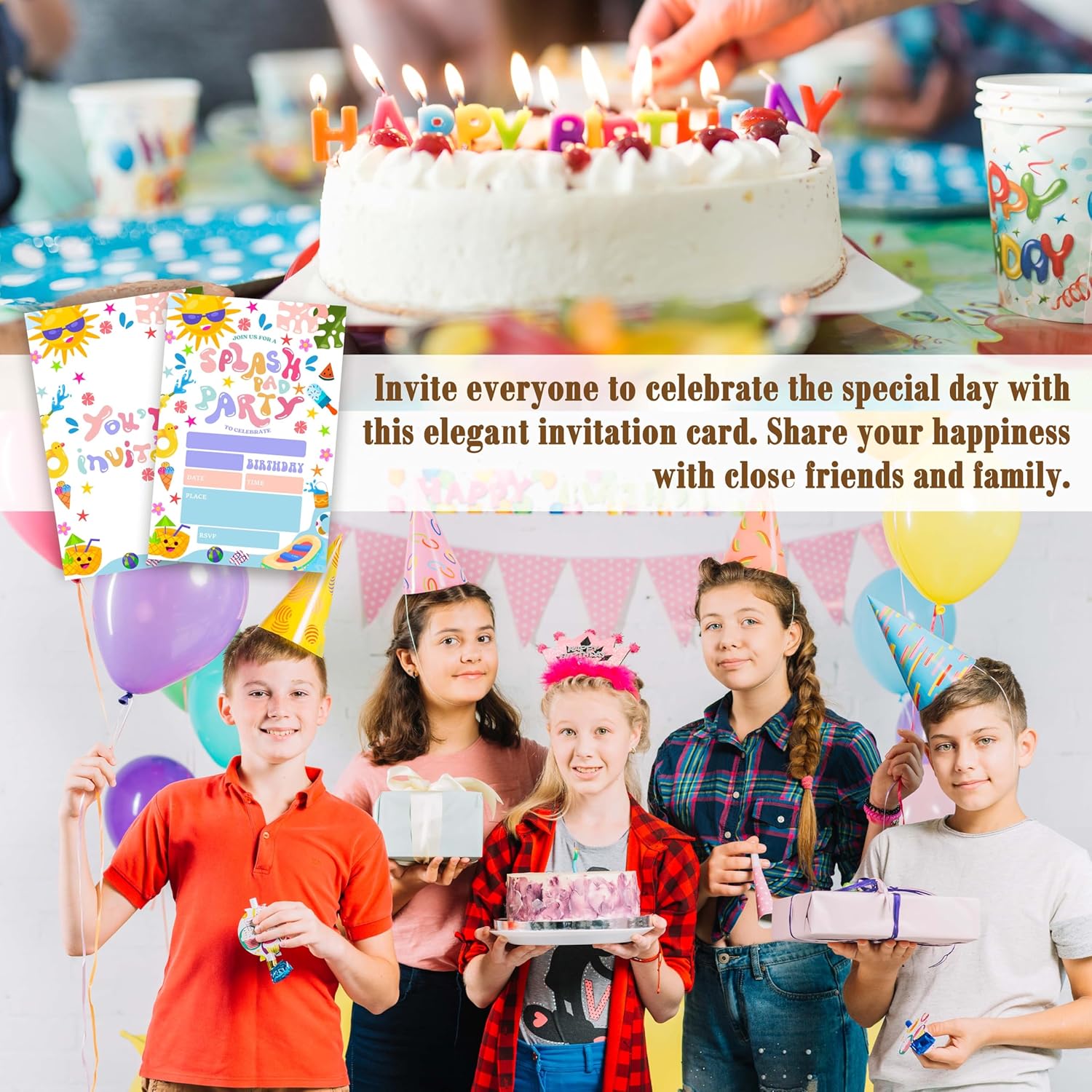 OXRUN Splash Birthday Invitations Set of 20 with Envelopes