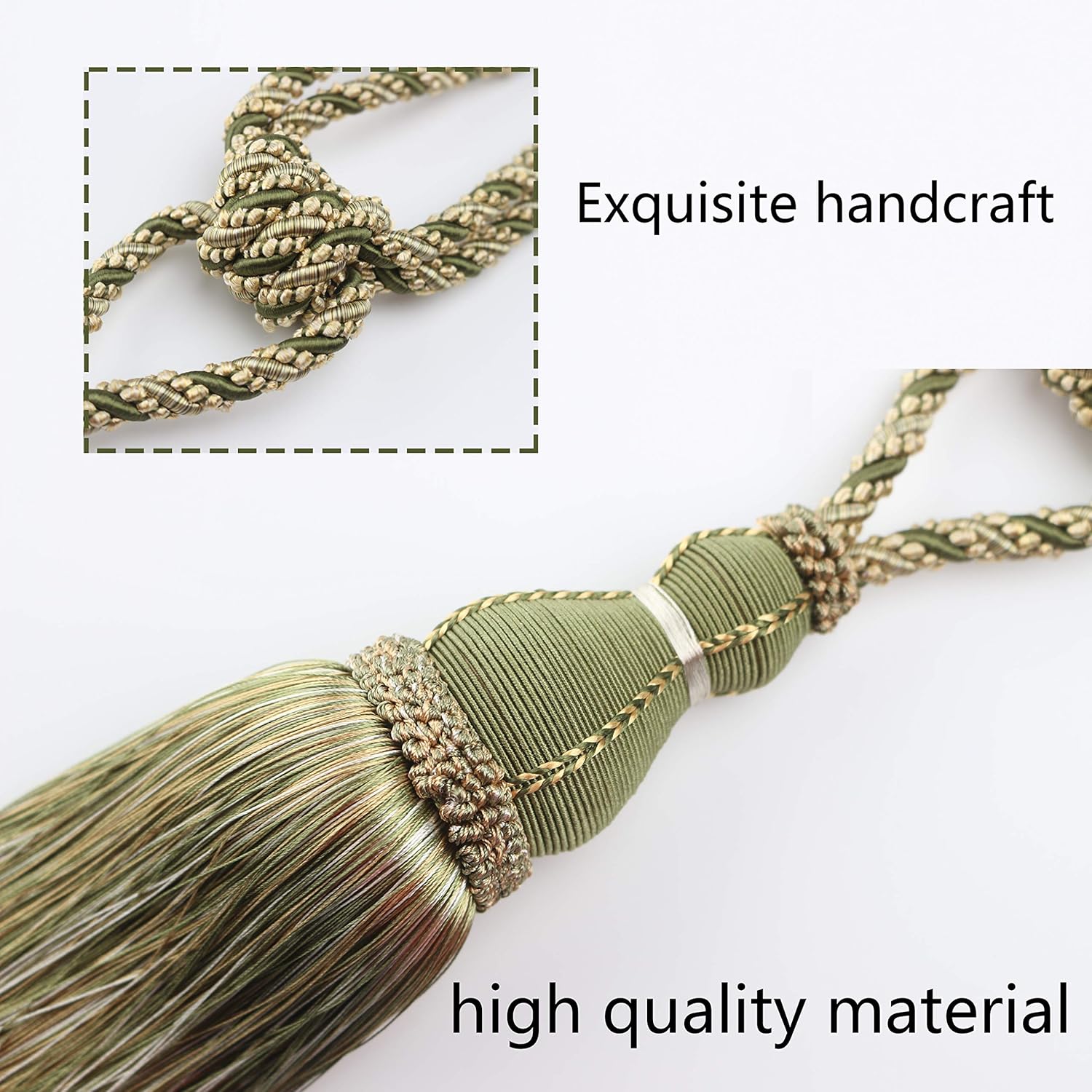 BEL AVENIR 2 Pack Green Tassel Curtain Holdbacks