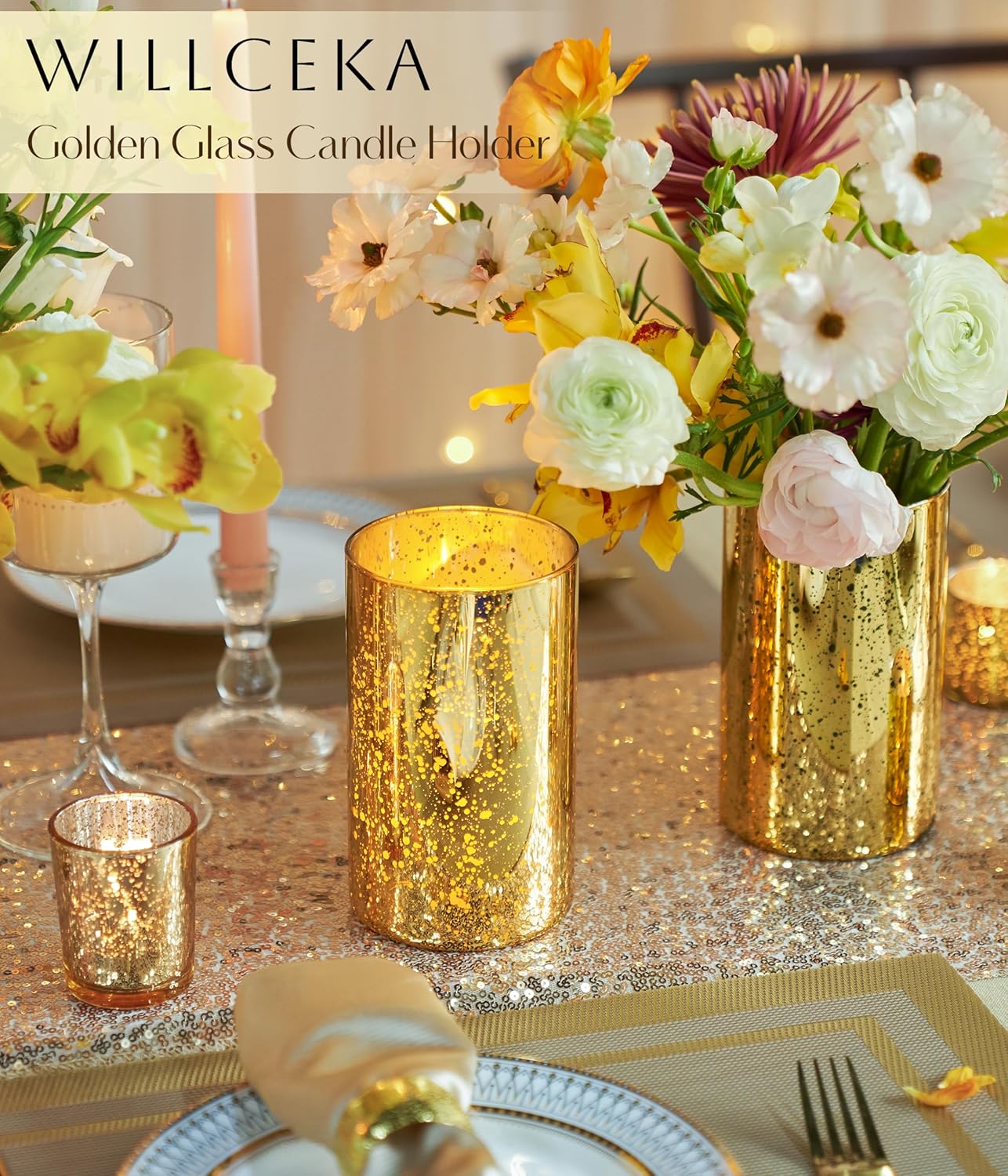 Gold Cylinder Vase Set of 12 for Centerpieces