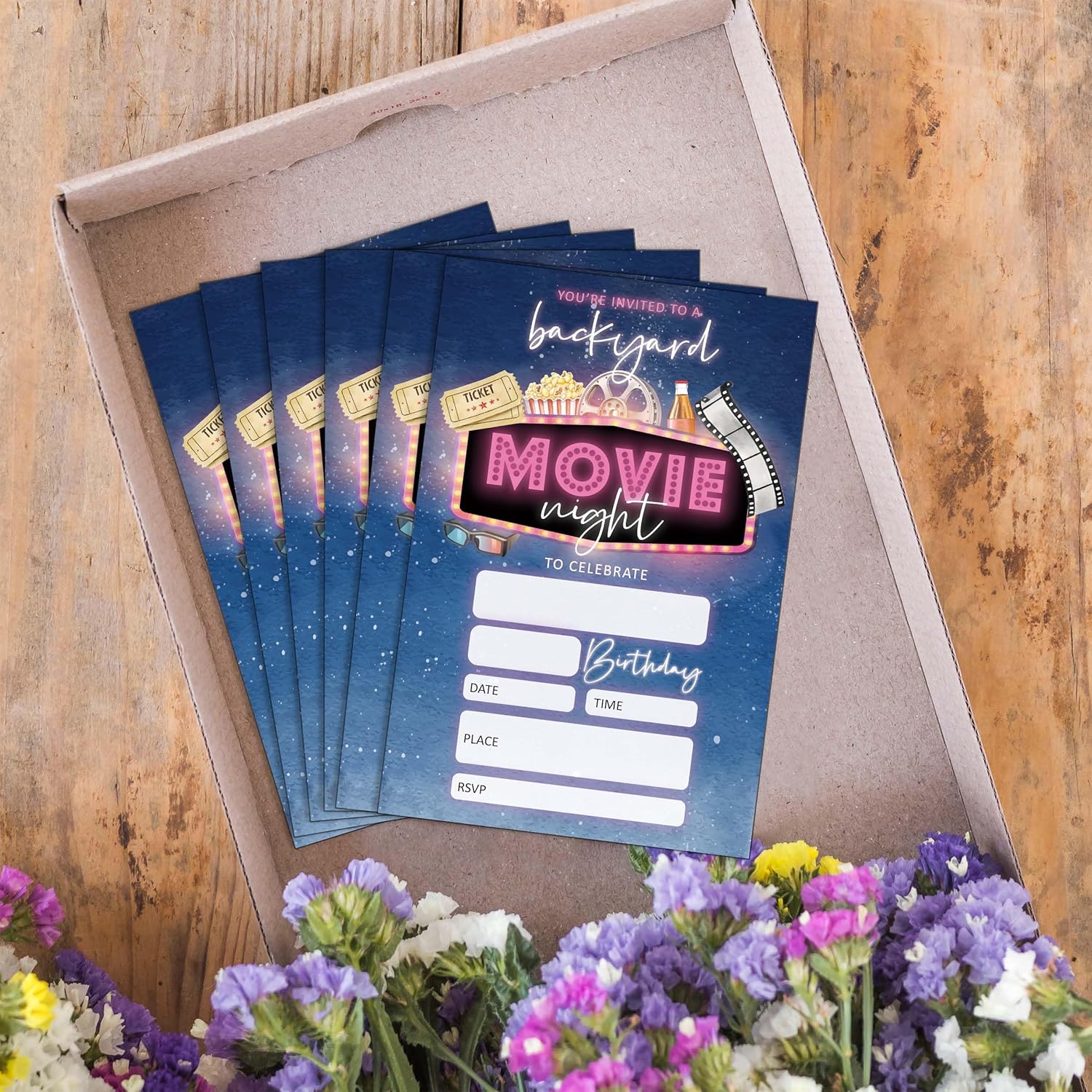 Movie Night Birthday Invitations 20 PCS with Envelopes