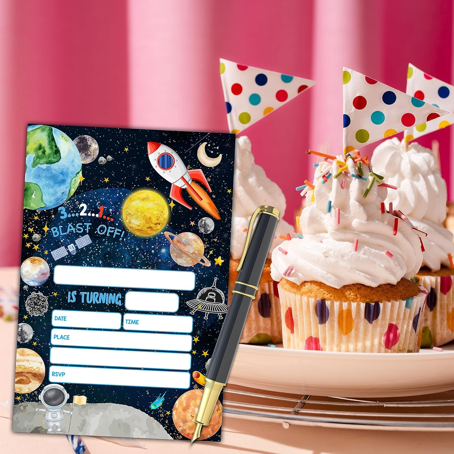 Outer Space Birthday Invitations for Kids and Adults 20 Set with Envelopes