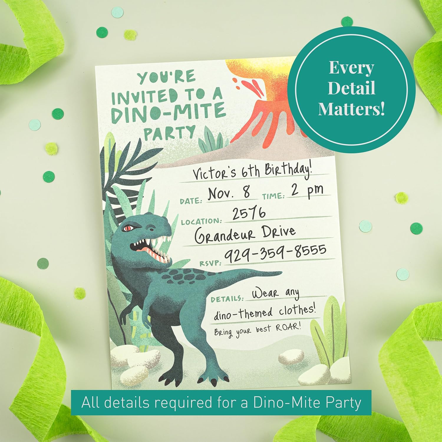 Rileys Co 50-Pack Dinosaur Party Invitations for Kids
