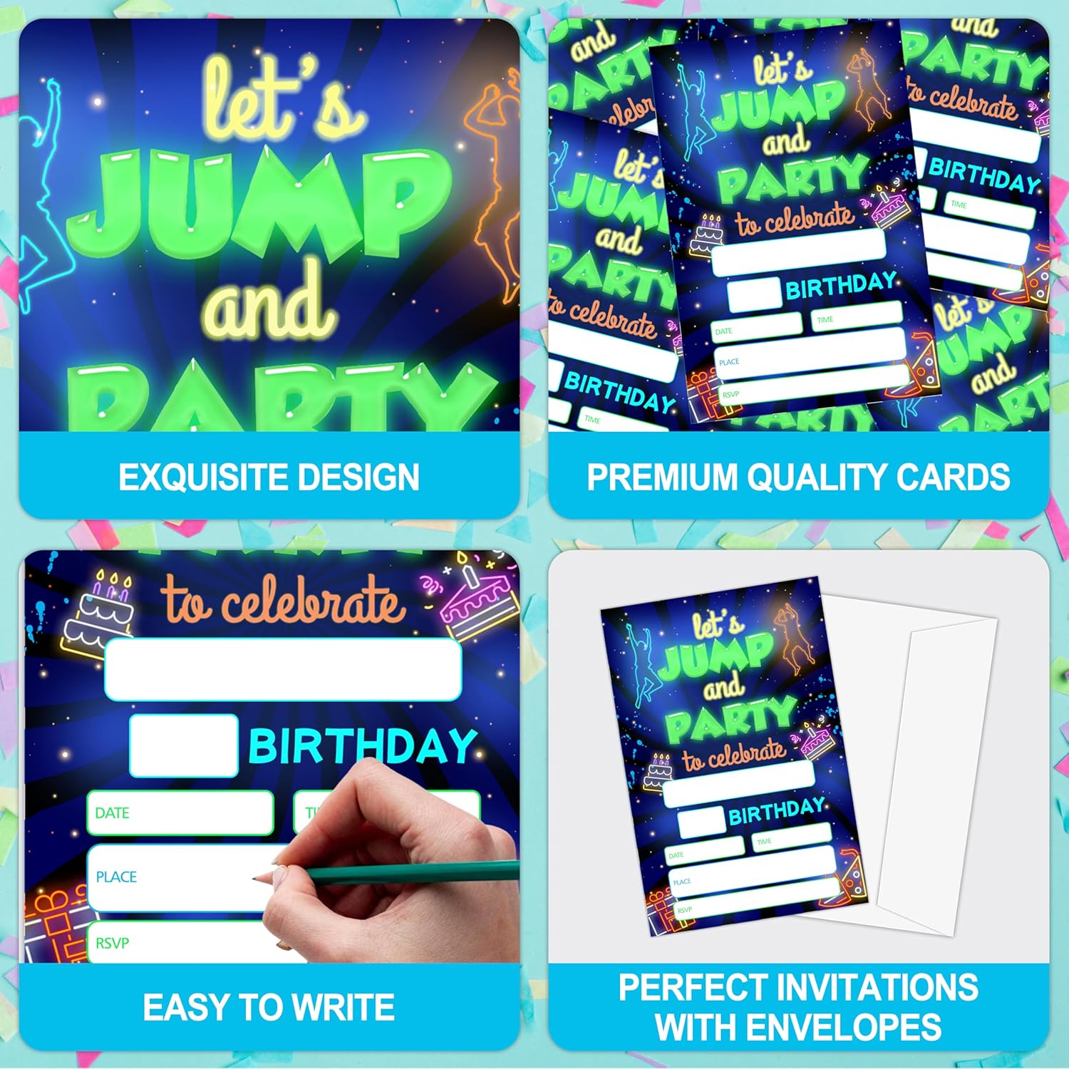 ONDTOM Jump Trampoline Birthday Invites 20 Pack