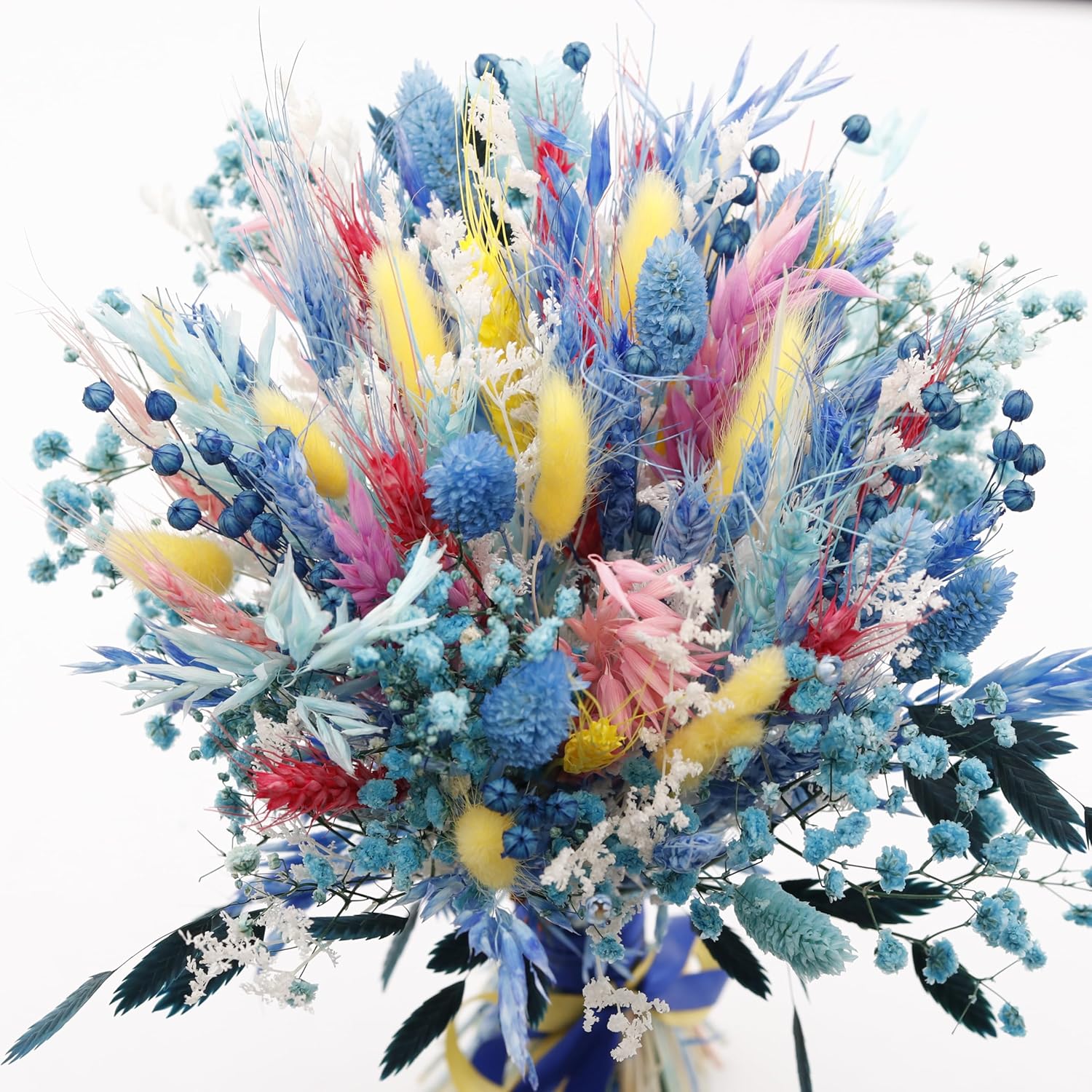 128PCS Dried Flowers and Blue Pampas Grass Bouquet