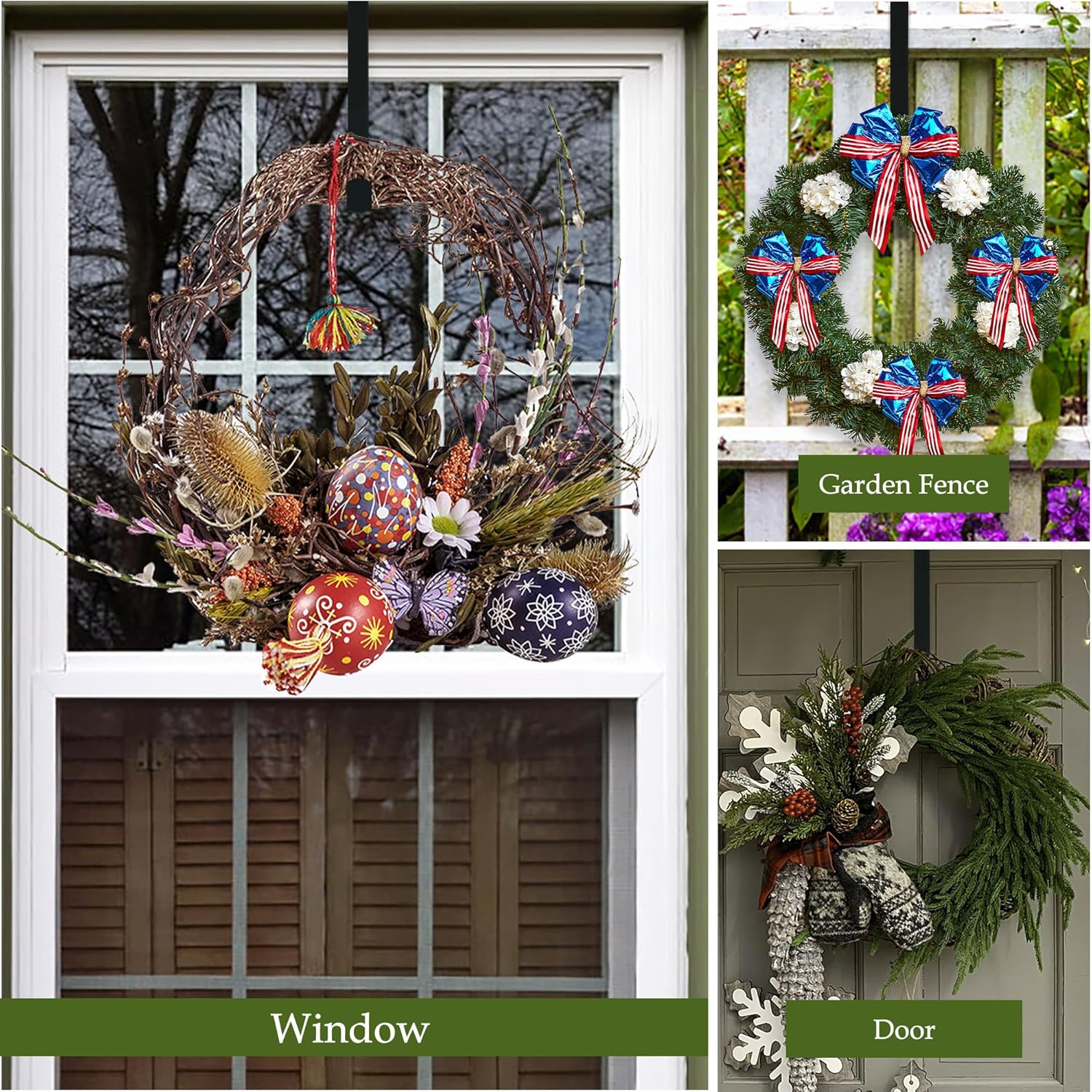 Nirohee 2 Pack Black Wreath Hangers for Front Door