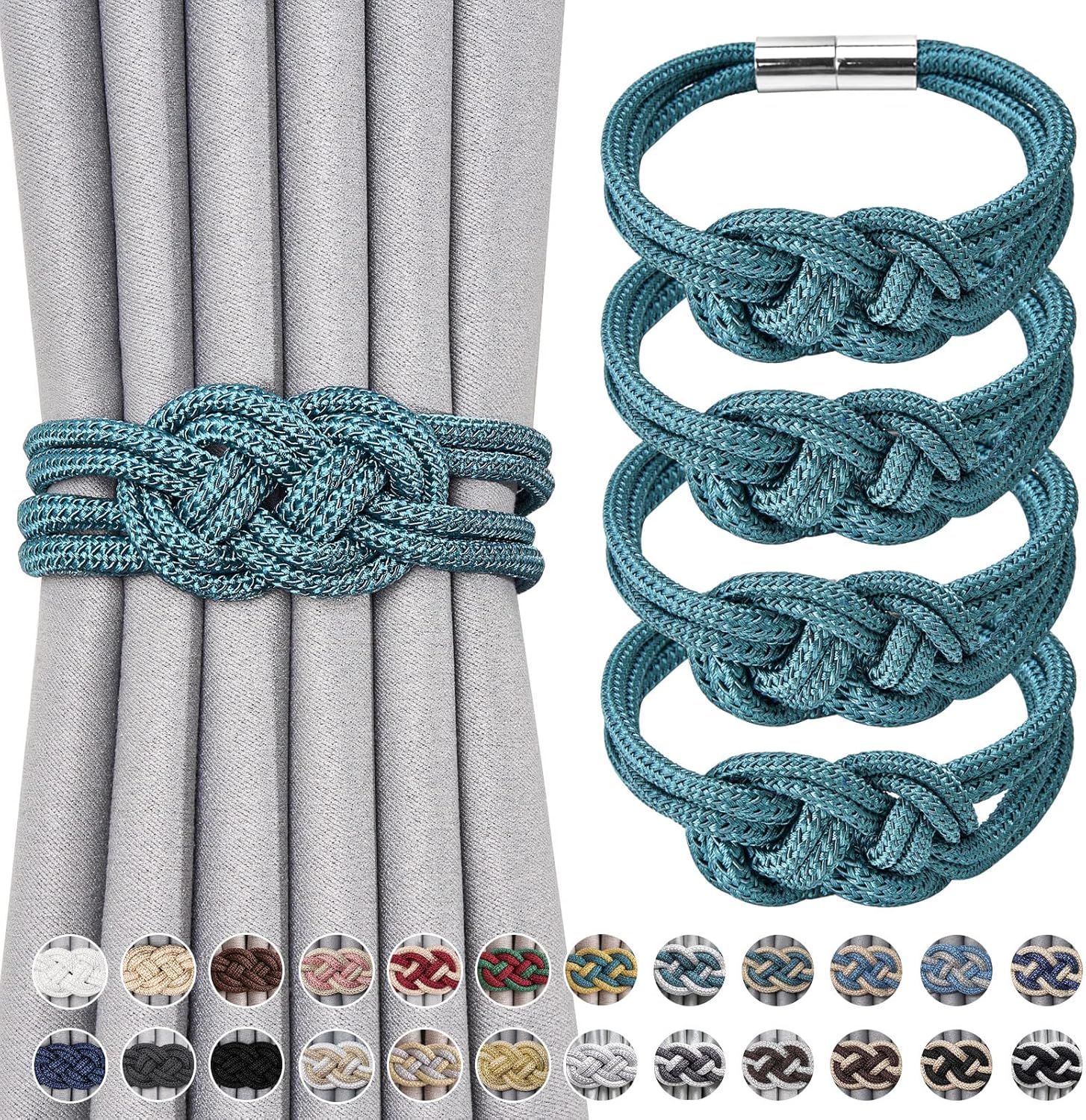 NICEEC 4 Pack Magnetic Curtain Tiebacks Teal