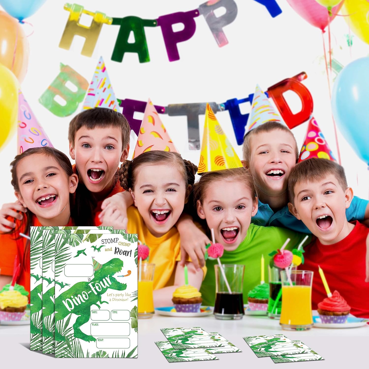 YSTEP 4th Birthday Invitations 4x6 Dinosaur Set