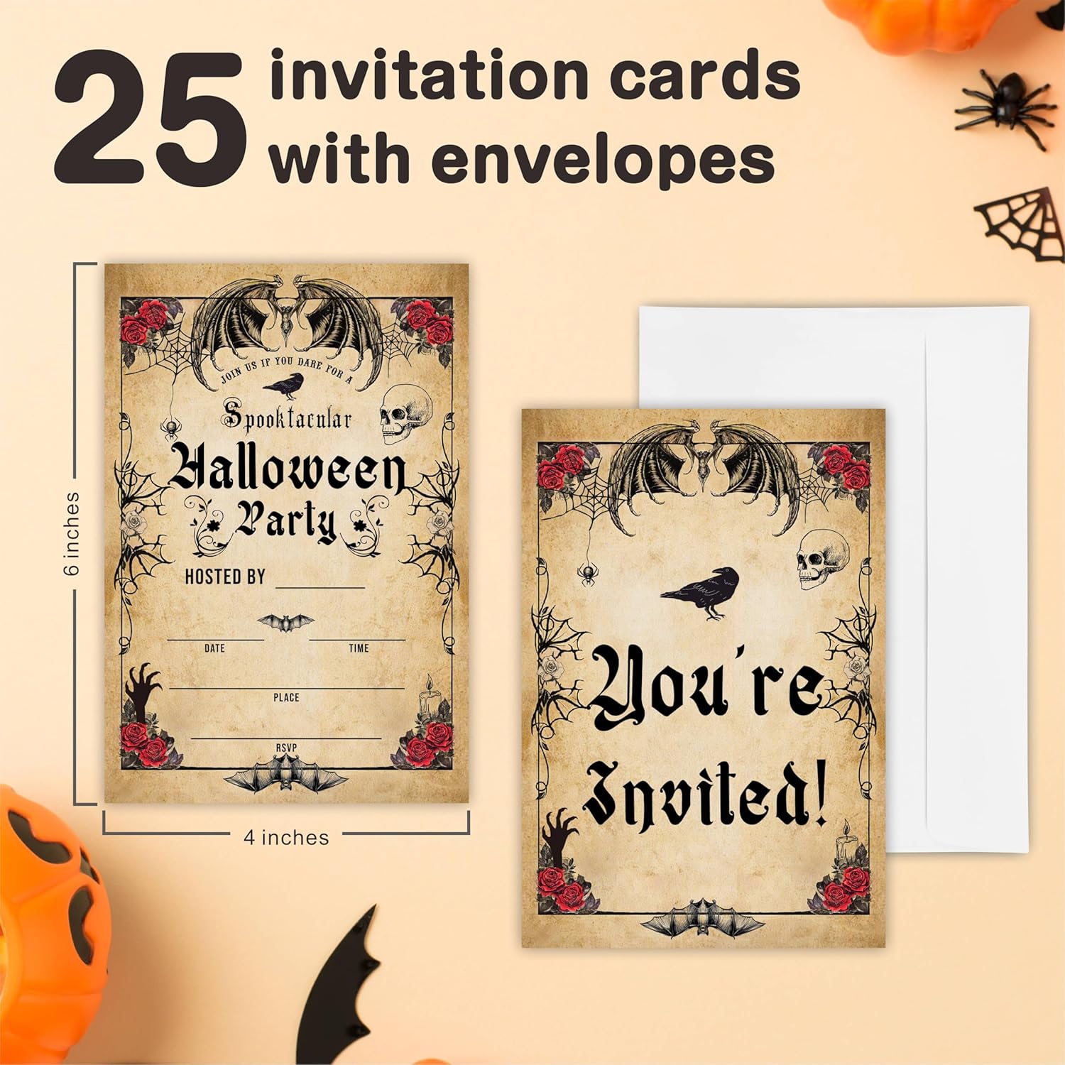 Spooktacular Halloween Party Invitations - 25 Retro Design With Envelopes