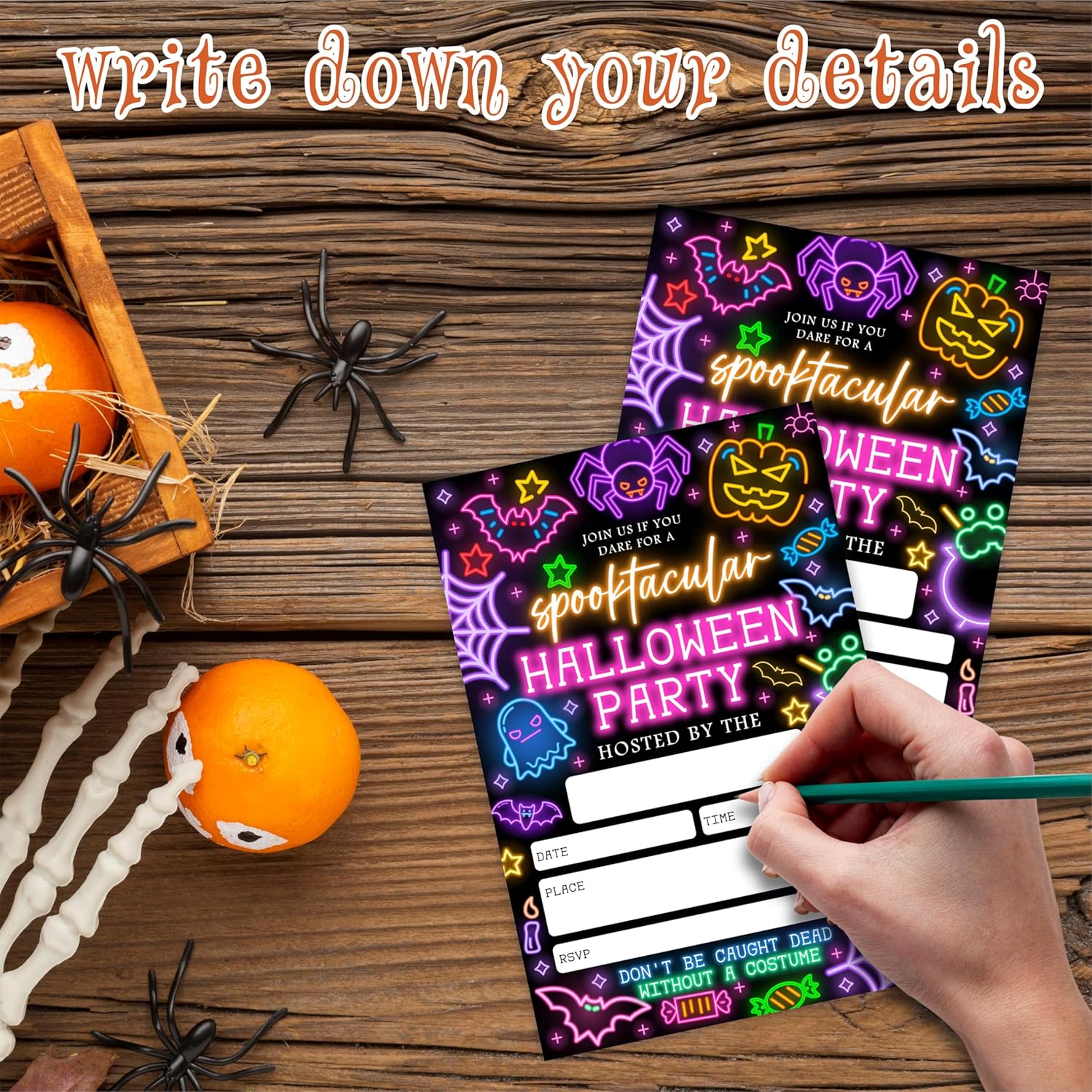 EXW Halloween Party Invitations With Envelopes - Glow Neon Spooktacular