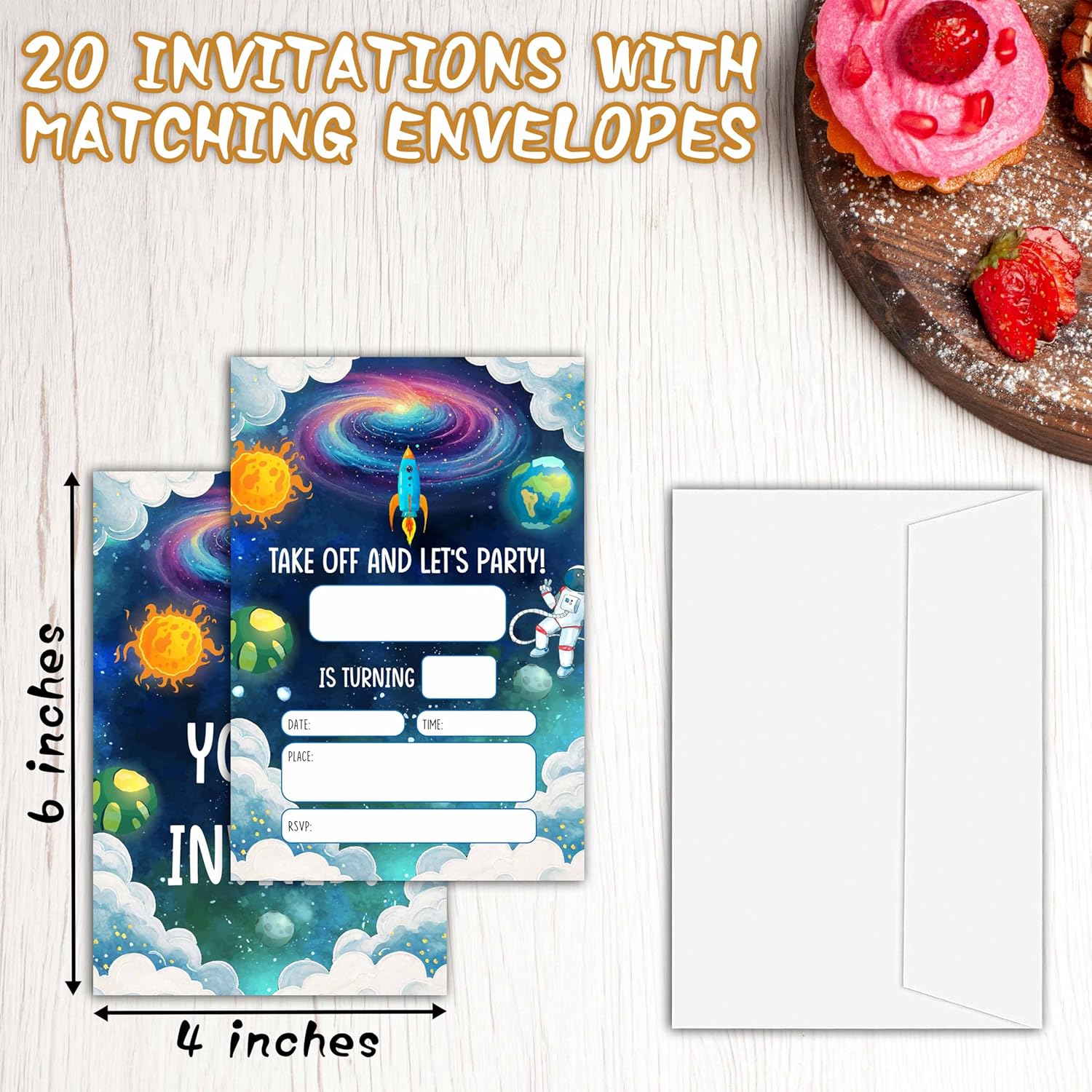 Outer Space Birthday Invitations with Envelopes A28