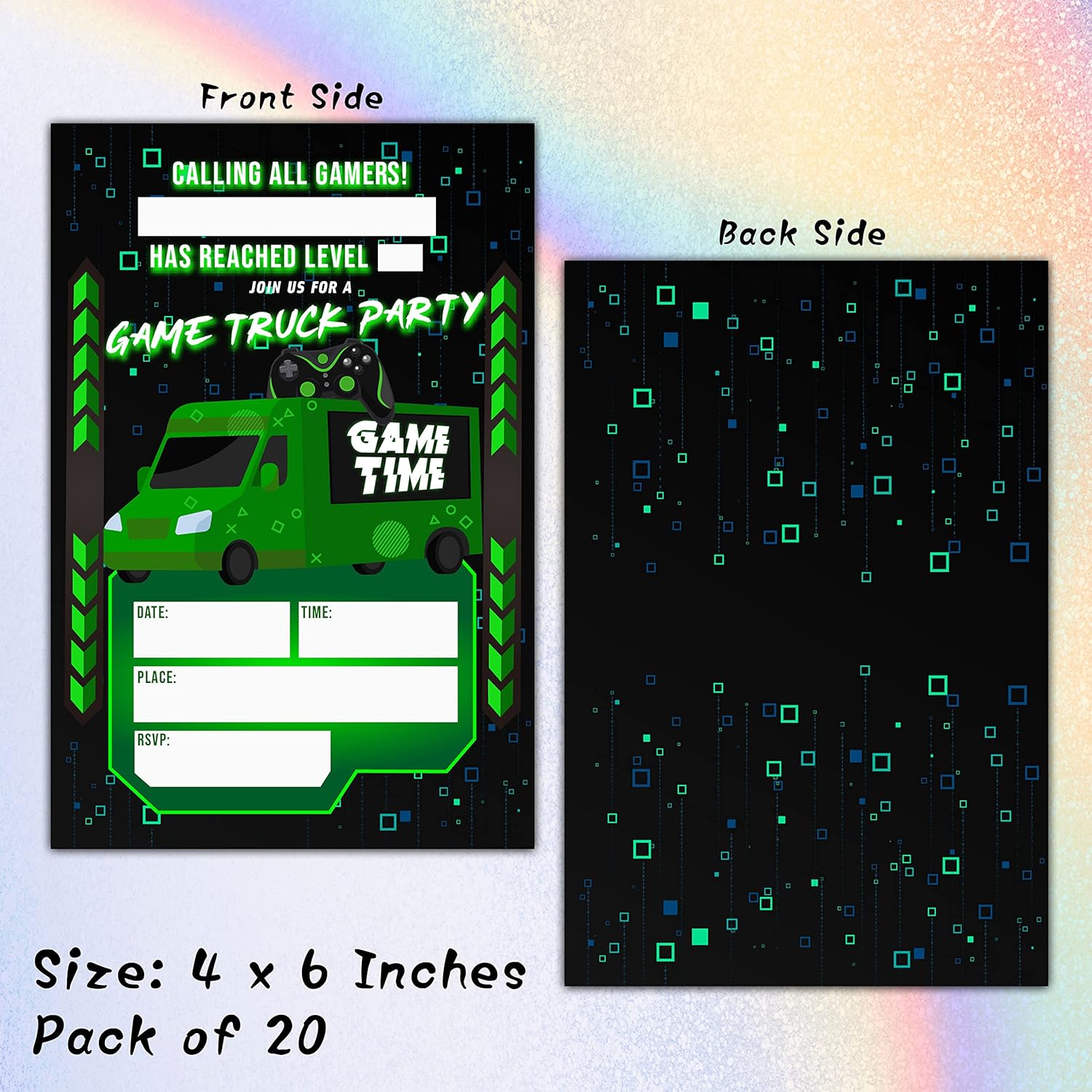 Neon Glow Gaming Birthday Invites - 20 Pack