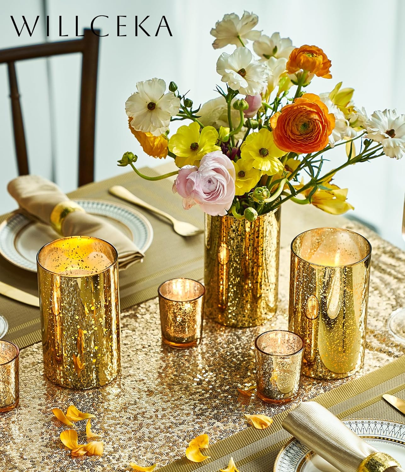 Gold Cylinder Vase Set of 12 for Centerpieces