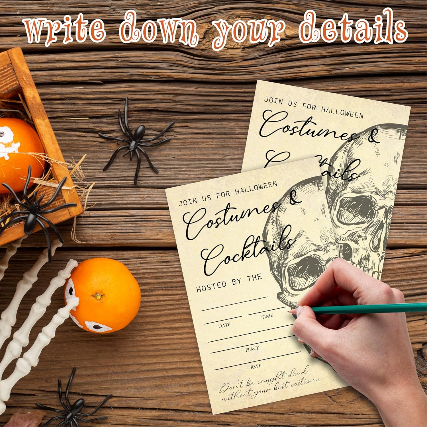 Halloween Party Invitations With Envelopes - Retro Skulls Design - 20 Set
