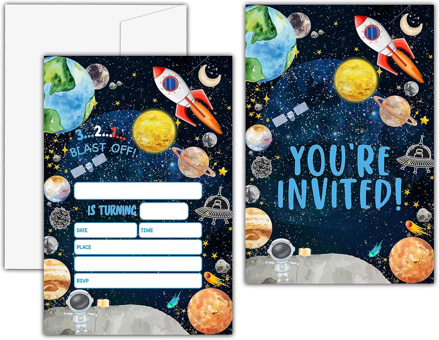Outer Space Birthday Invitations for Kids and Adults 20 Set with Envelopes