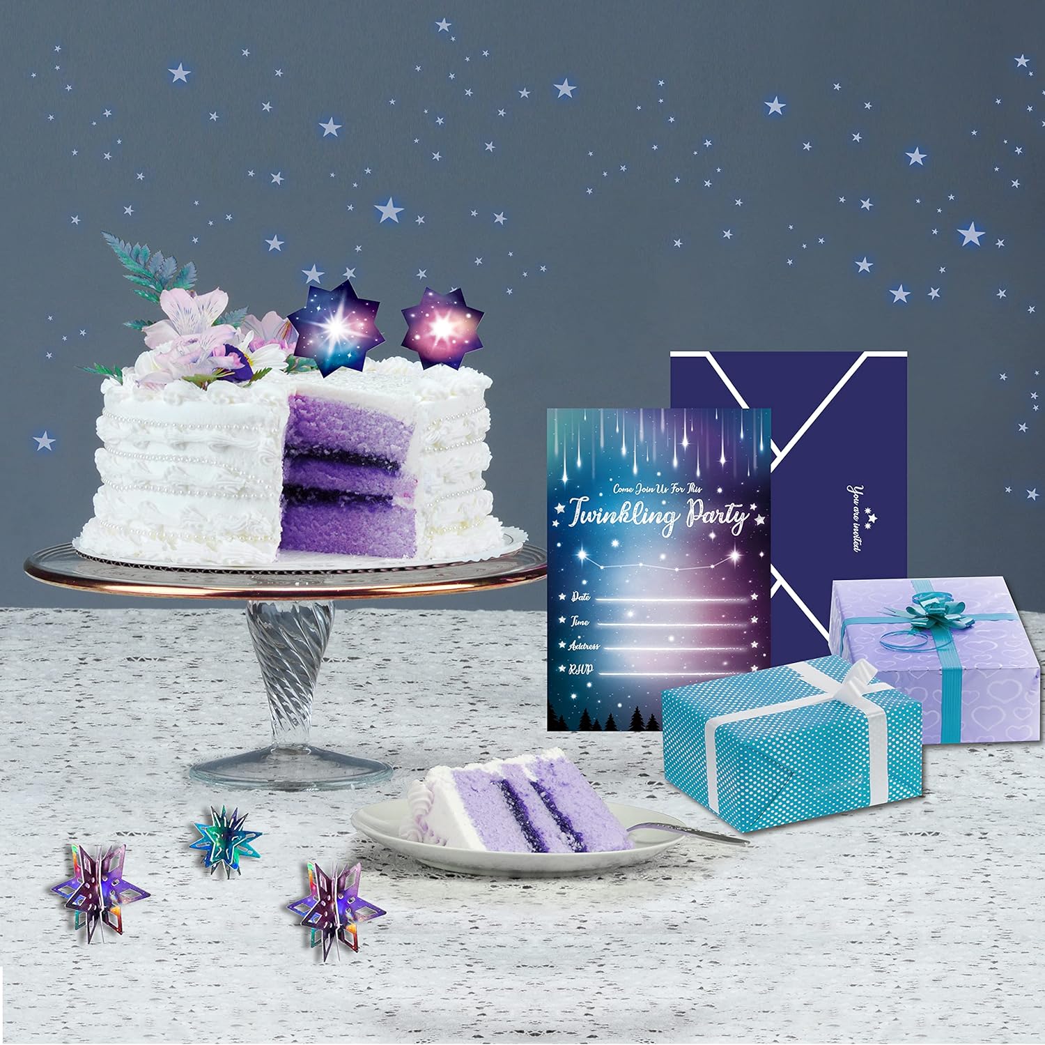 Aurora Borealis Birthday Party Invitations with Starry Envelopes