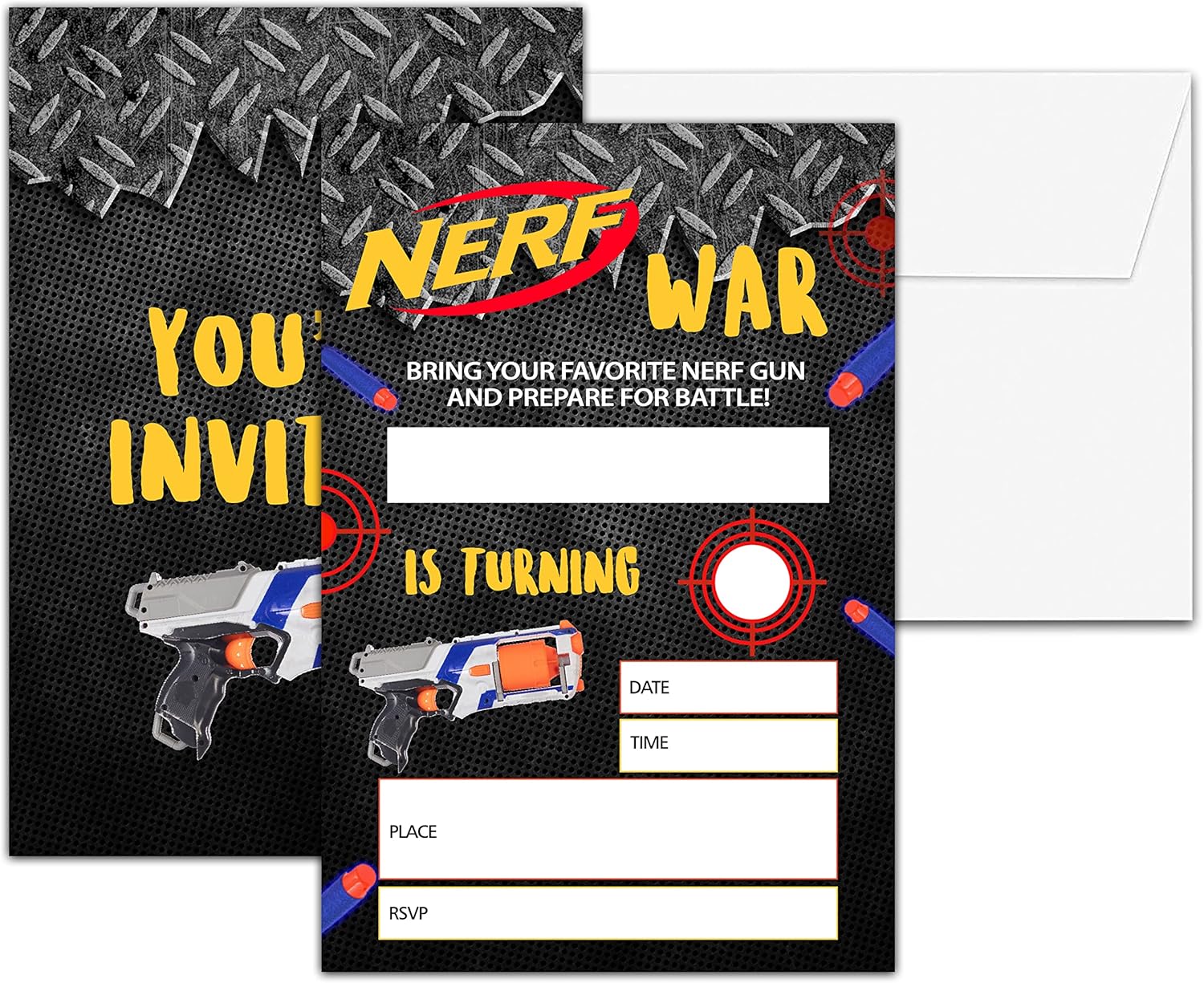 Chuxvon Dart Guns Birthday Invitations Double-Sided