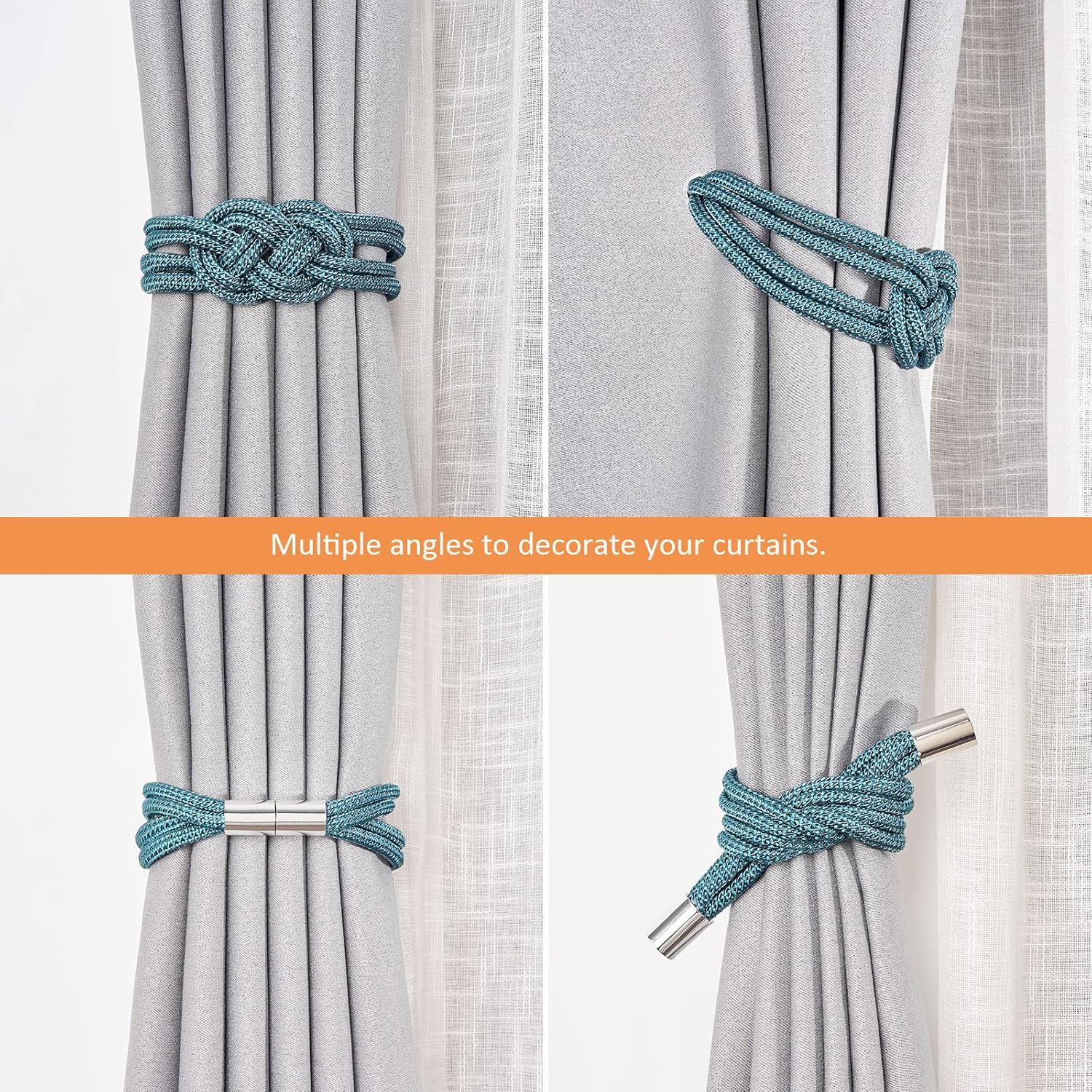 NICEEC 4 Pack Magnetic Curtain Tiebacks Teal