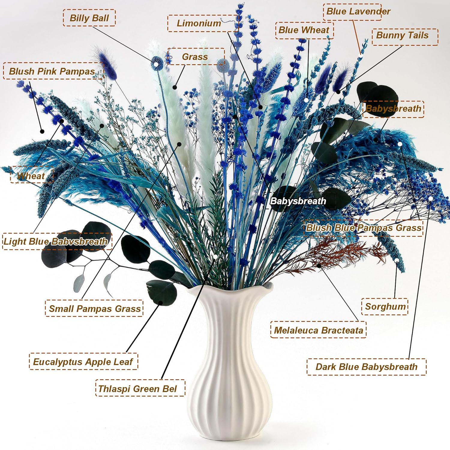 Acfruits Blue Dried Pampas Grass Bouquet 17 Inch Decor