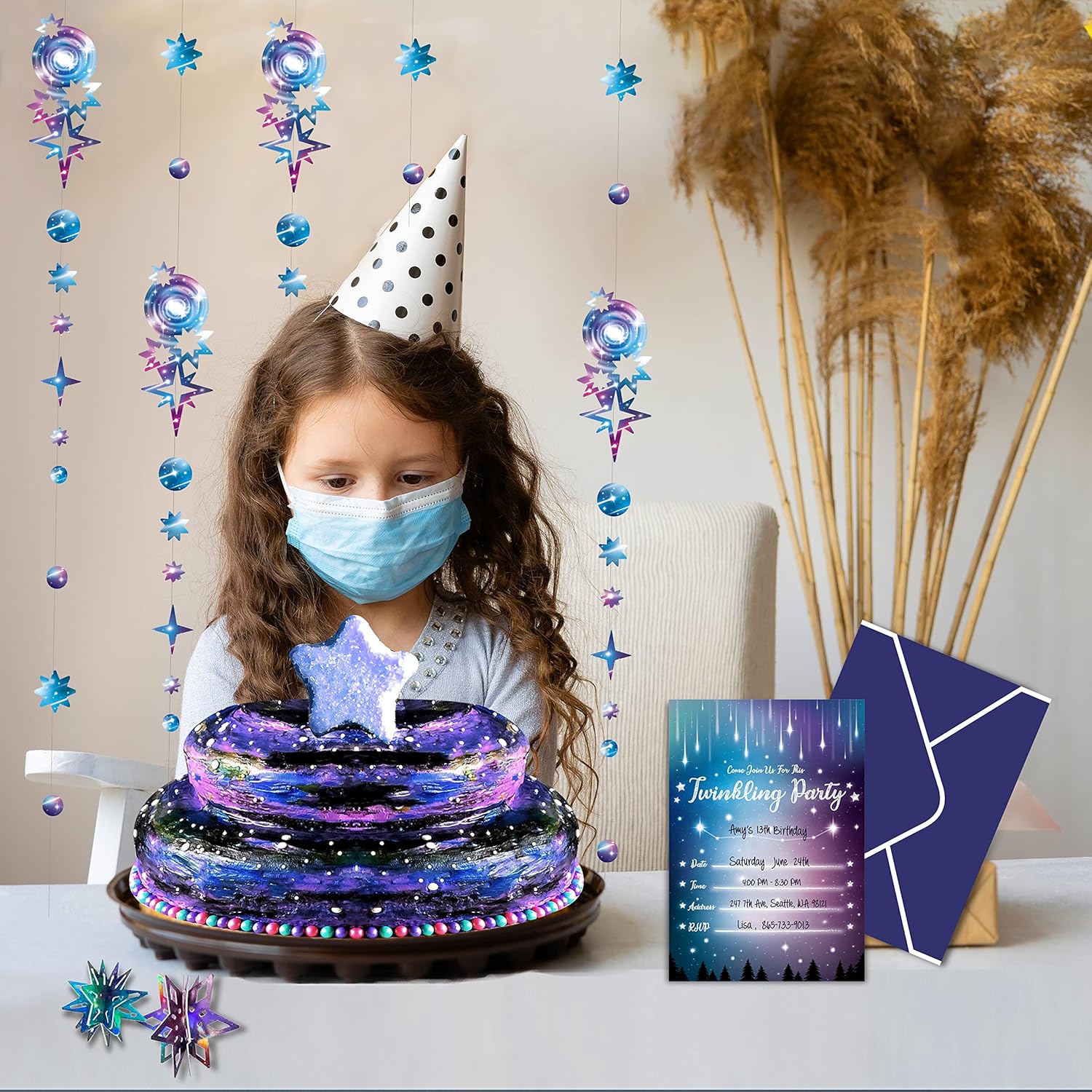 Aurora Borealis Birthday Party Invitations with Starry Envelopes