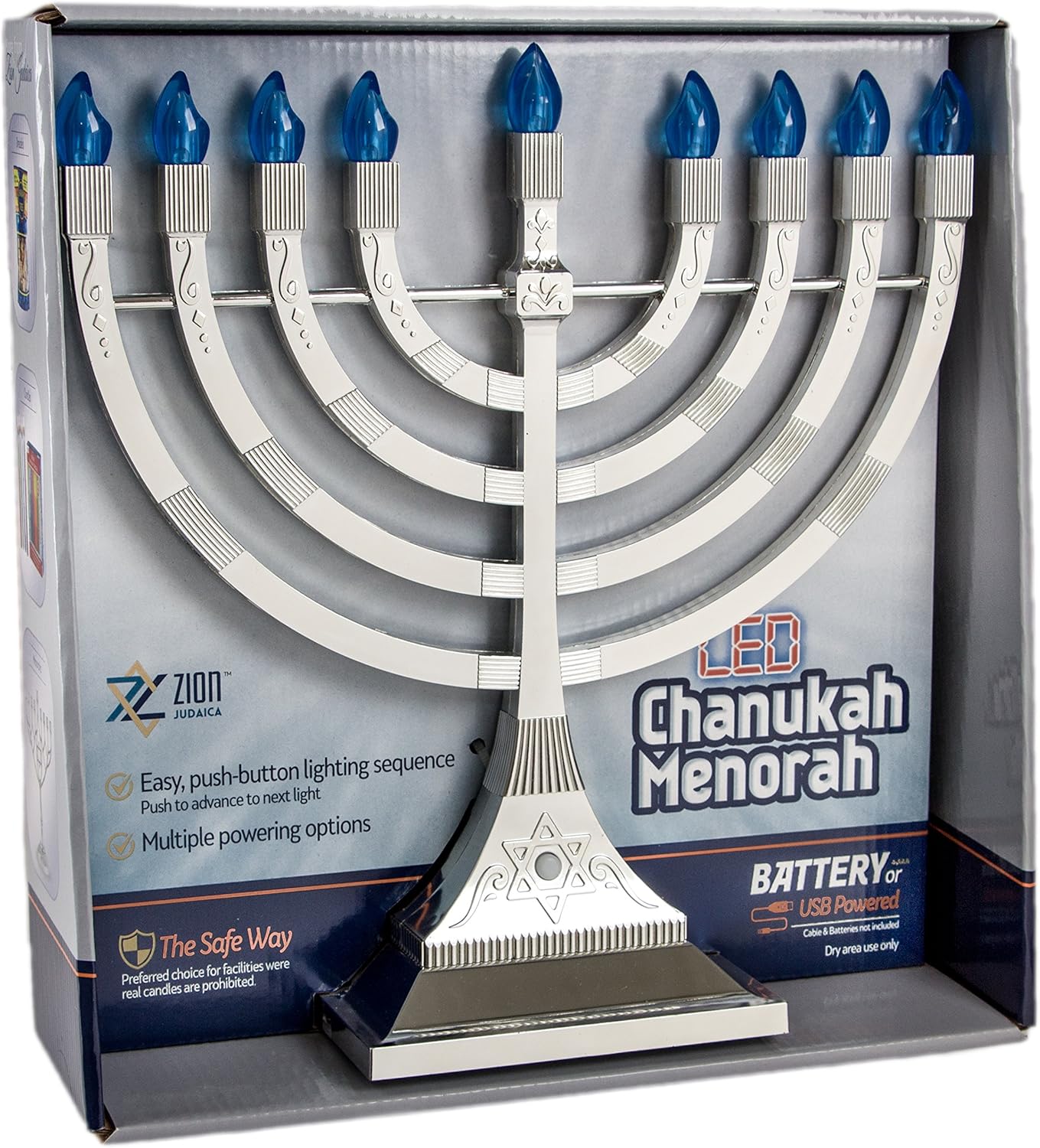 Zion Judaica 12 Inch Chanukah Menorah LED USB Powered