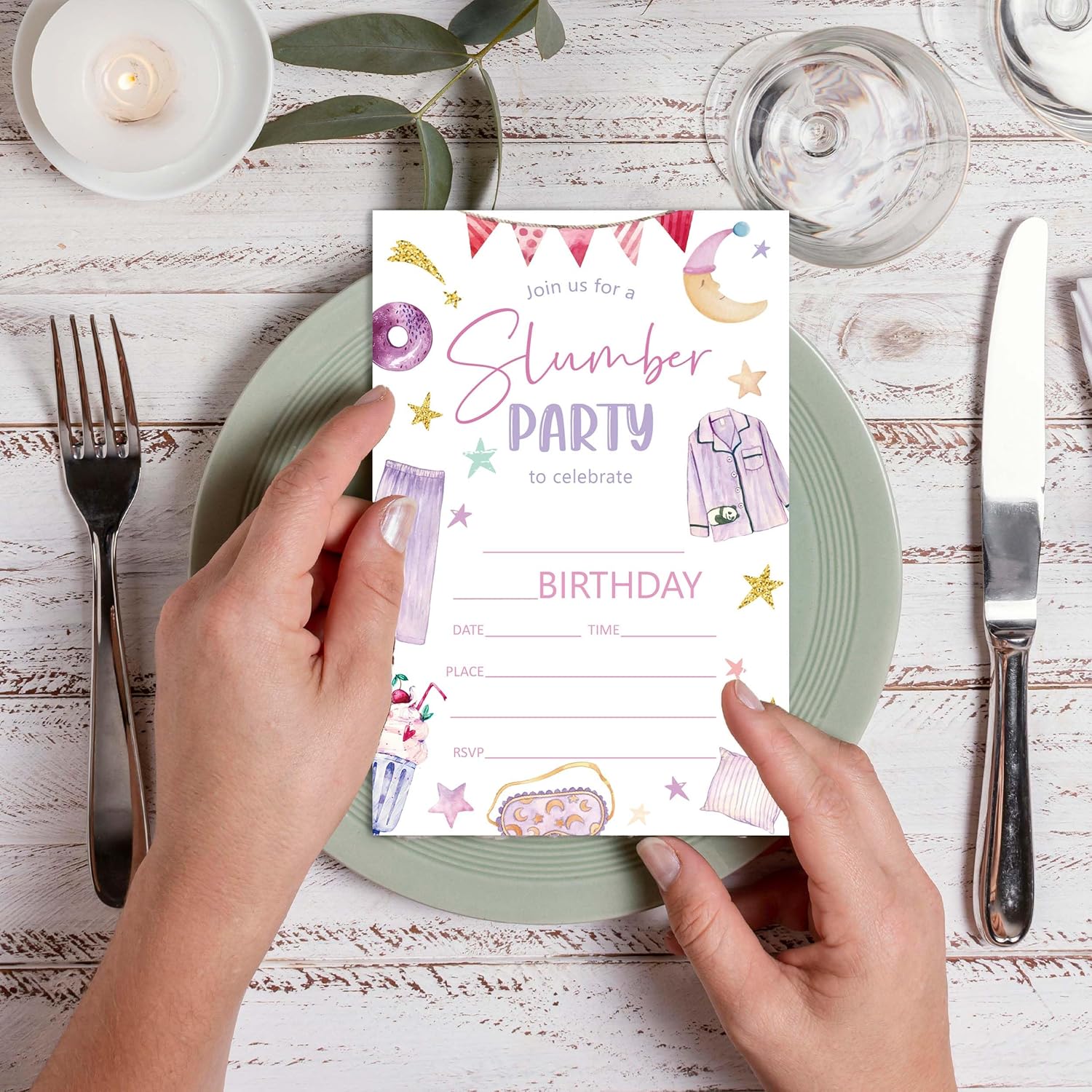 Slumber Birthday Invitations 20 PCS Pajama Party Cards