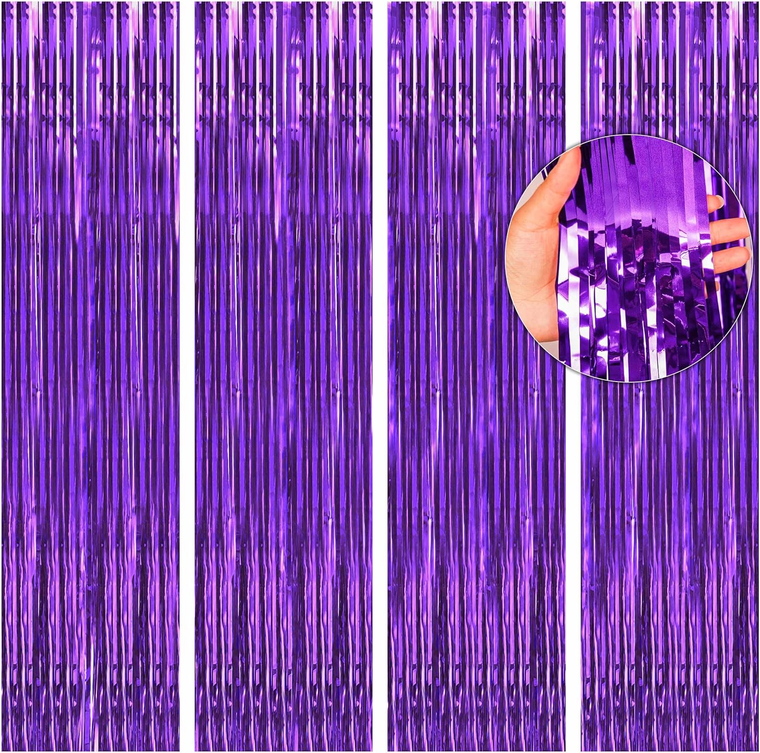 BTSD Home Purple Foil Fringe Curtain 4 Pack 8ft x 3ft