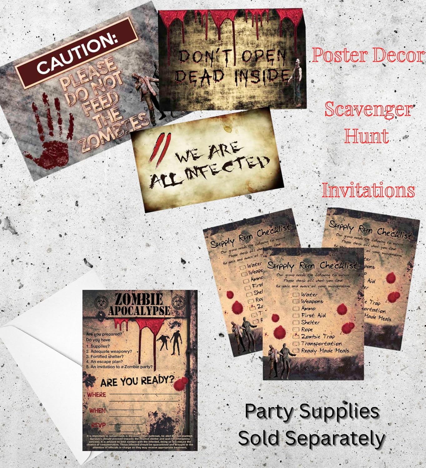 Silly Goose Gifts Zombie Apocalypse Party Invitations with Envelopes Survival Themed