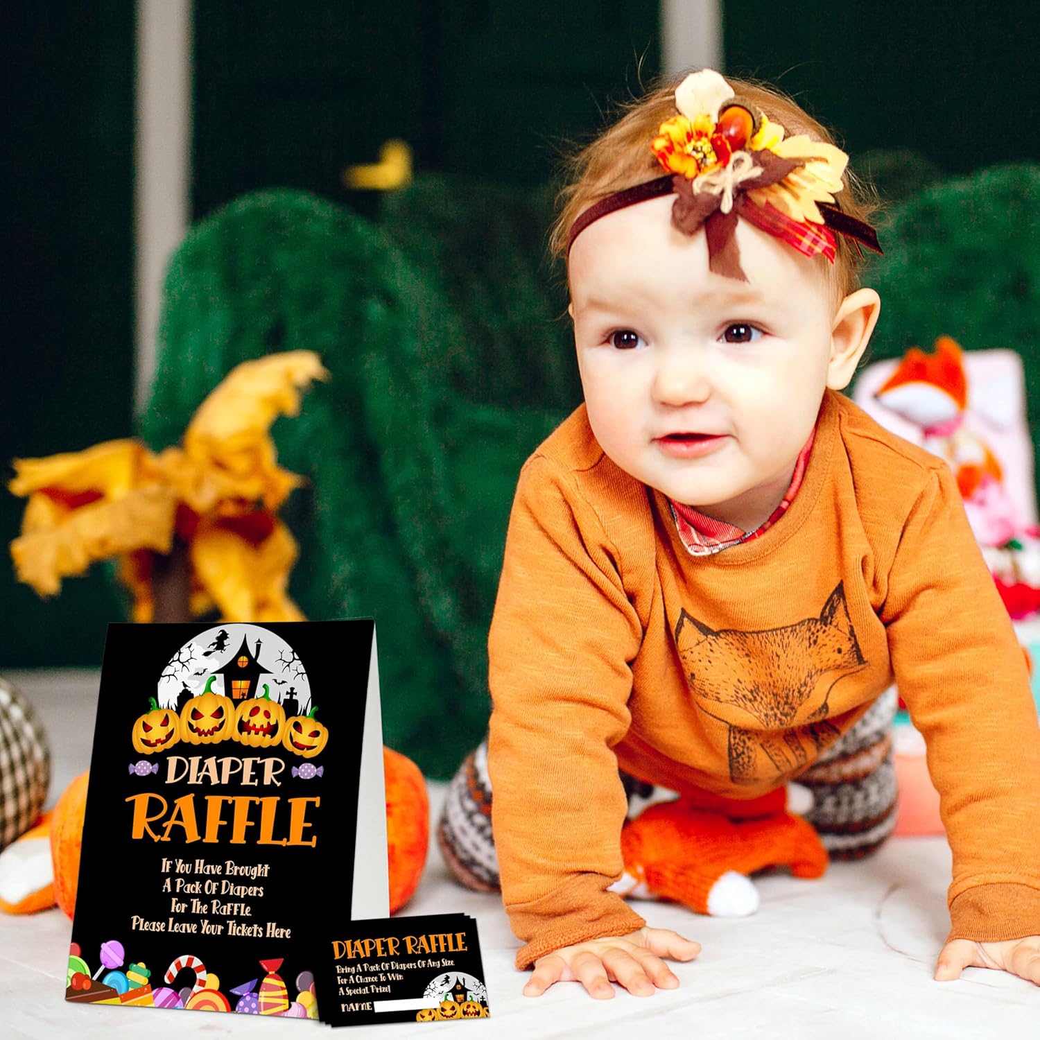 Halloween Diaper Raffle Game Sign With 50 Tickets