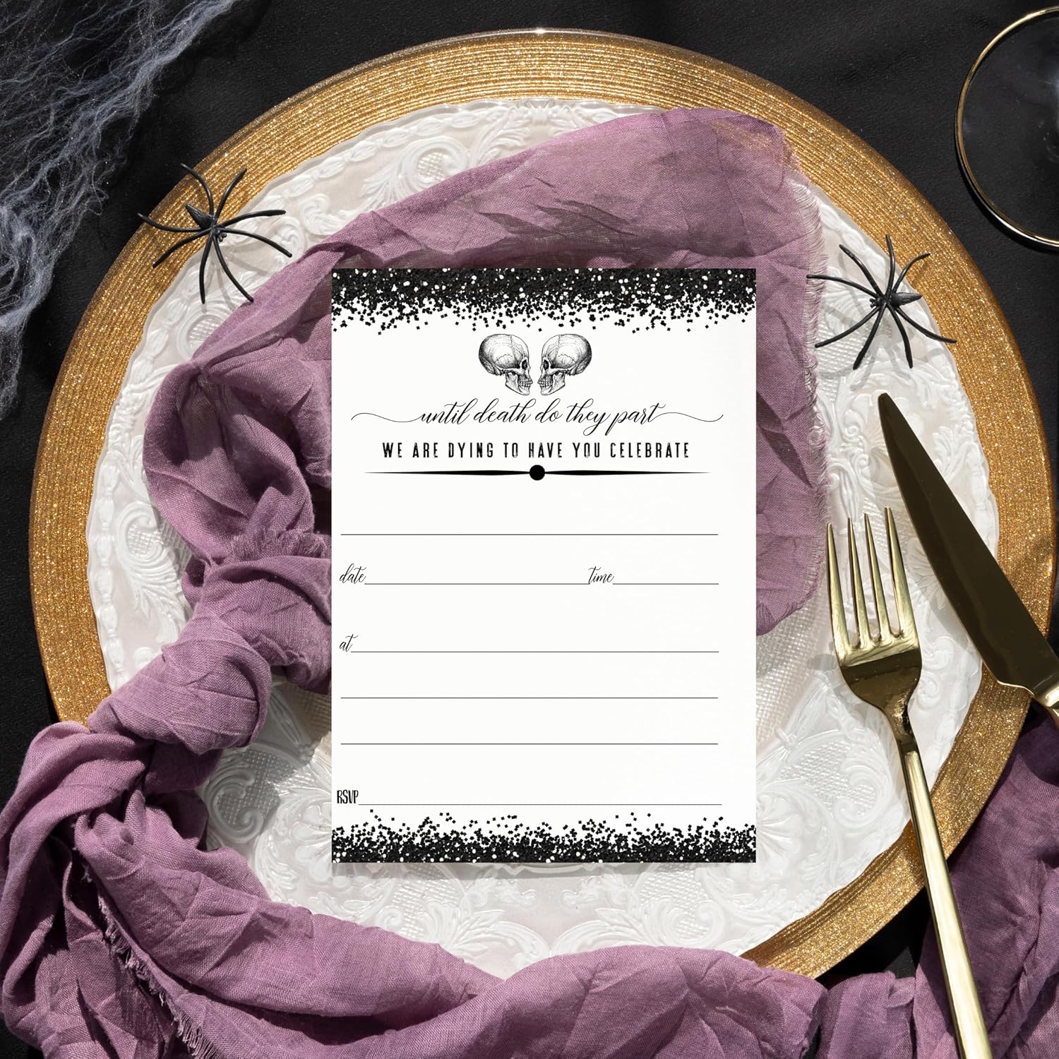 Glam Skull Halloween Invitations with Envelopes - 25 Pack