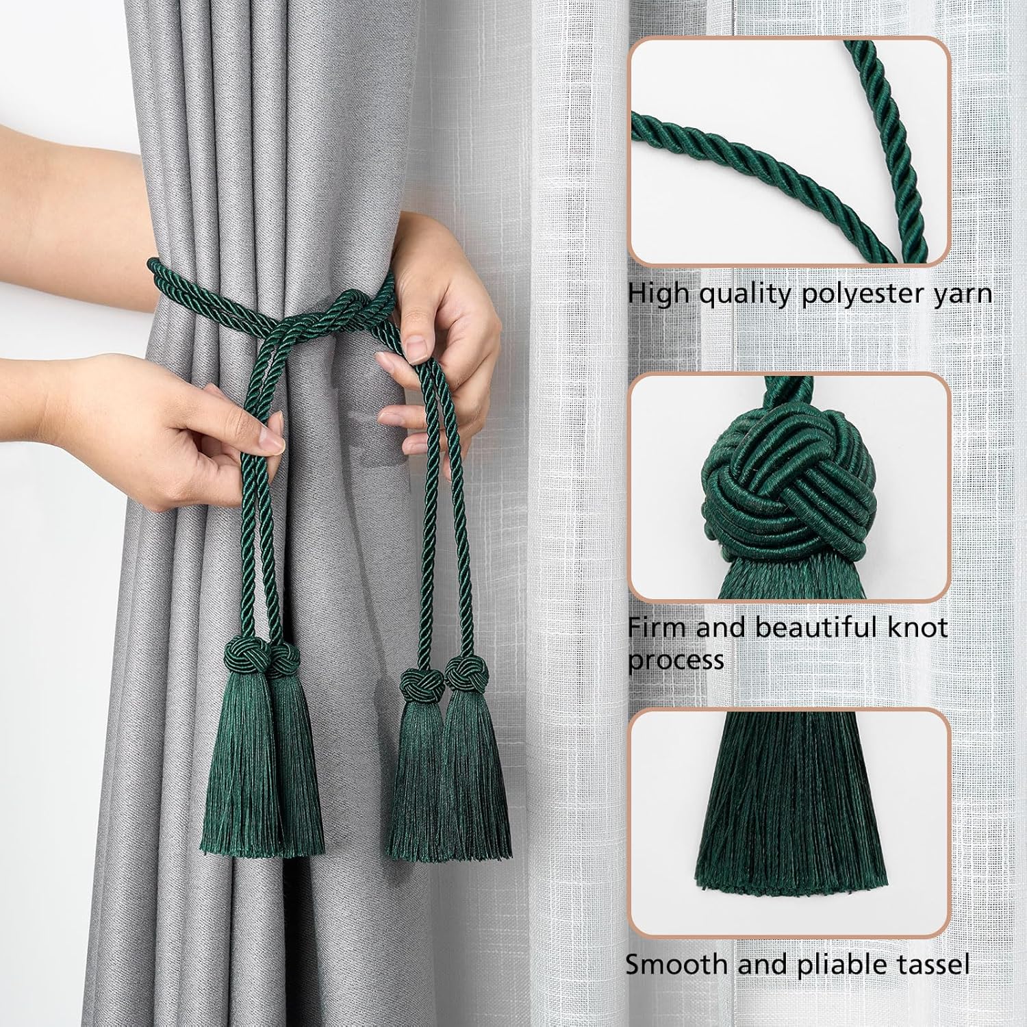 NICEEC 4 Pack Double-Ended Tassel Curtain Tiebacks