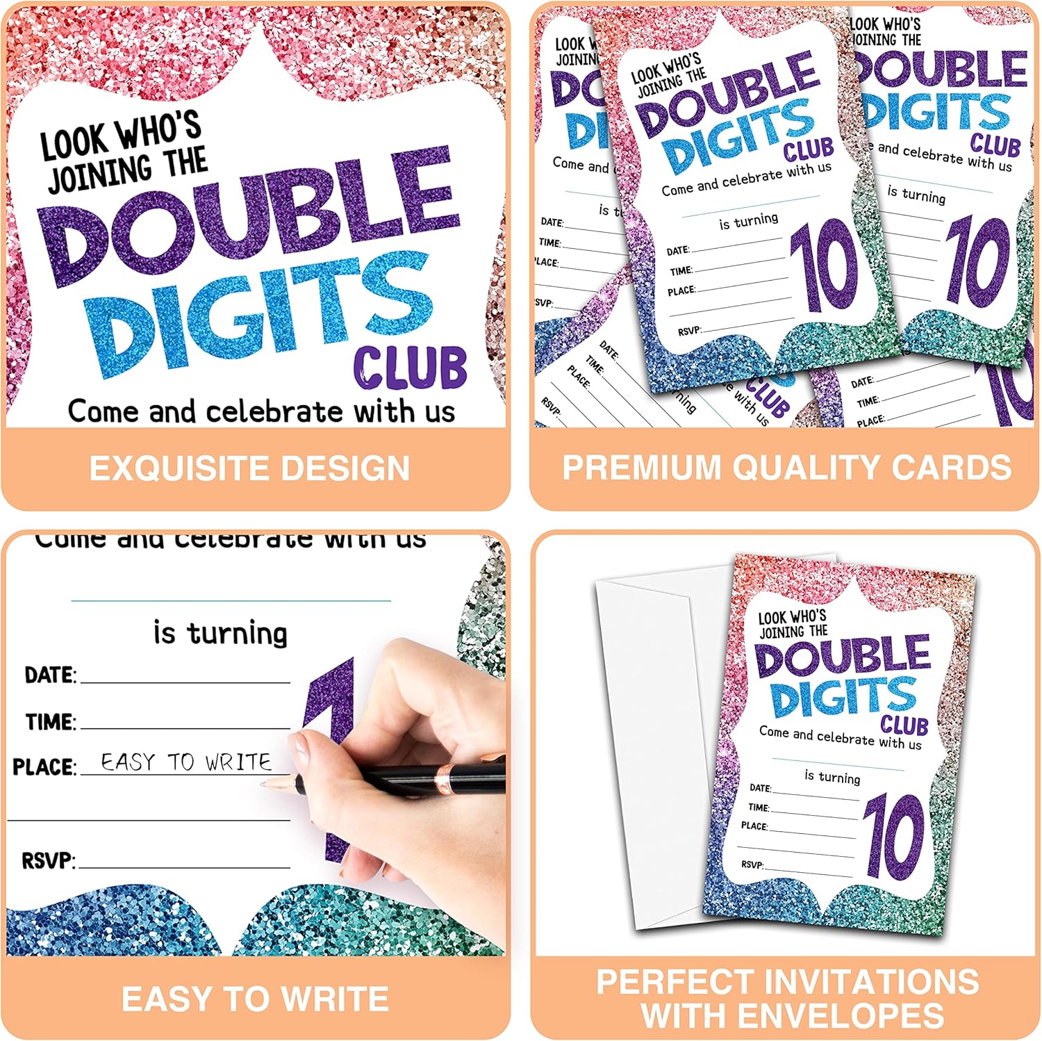 10th Birthday Invitations 20 Count with Envelopes