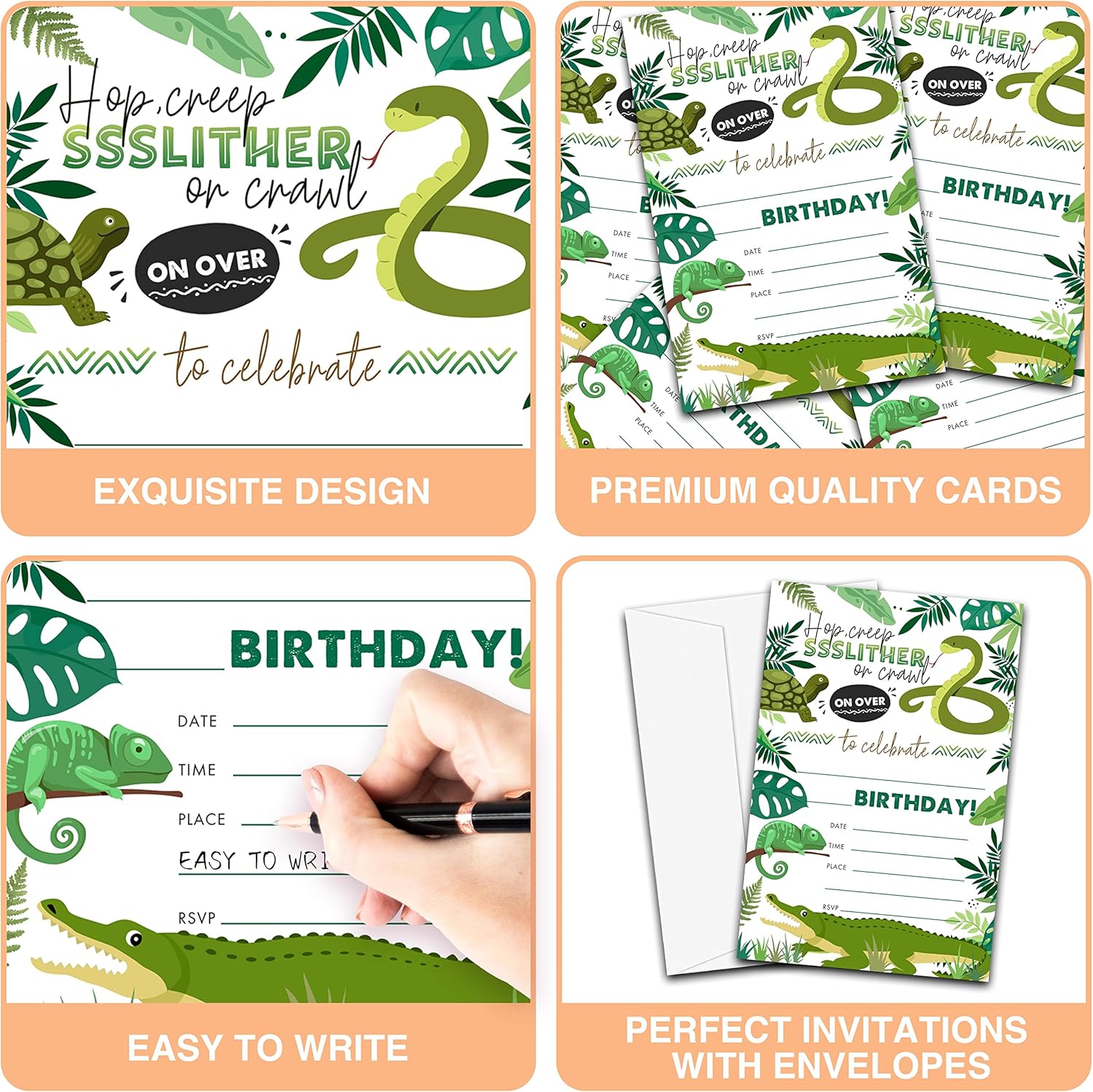 20 Count Snake Lizard Birthday Invites with Envelopes