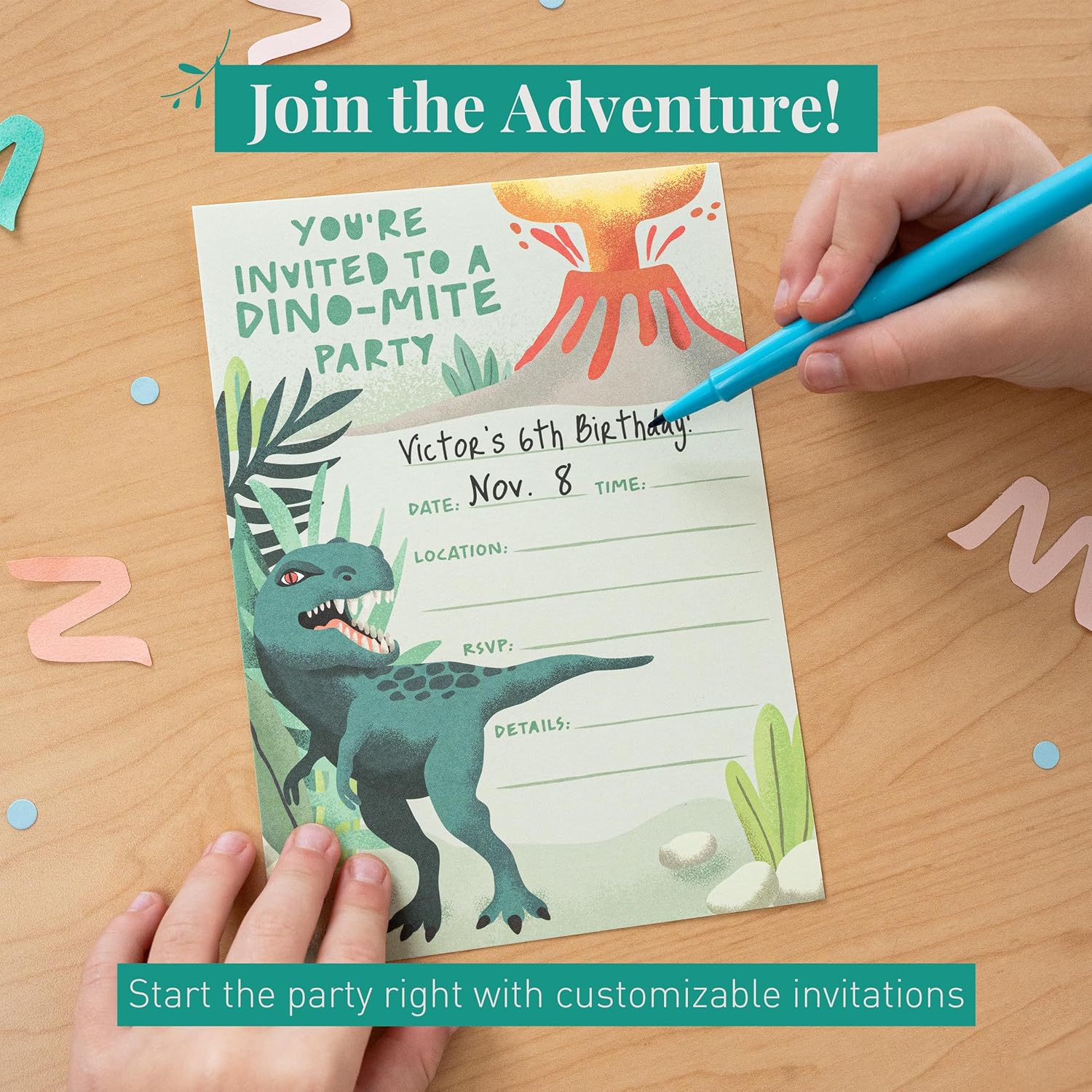 Rileys Co 50-Pack Dinosaur Party Invitations for Kids