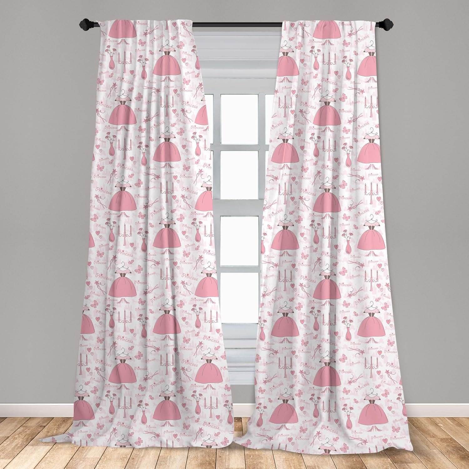 Ambesonne Cartoon Panels Curtains 28x63 Rose Pink White