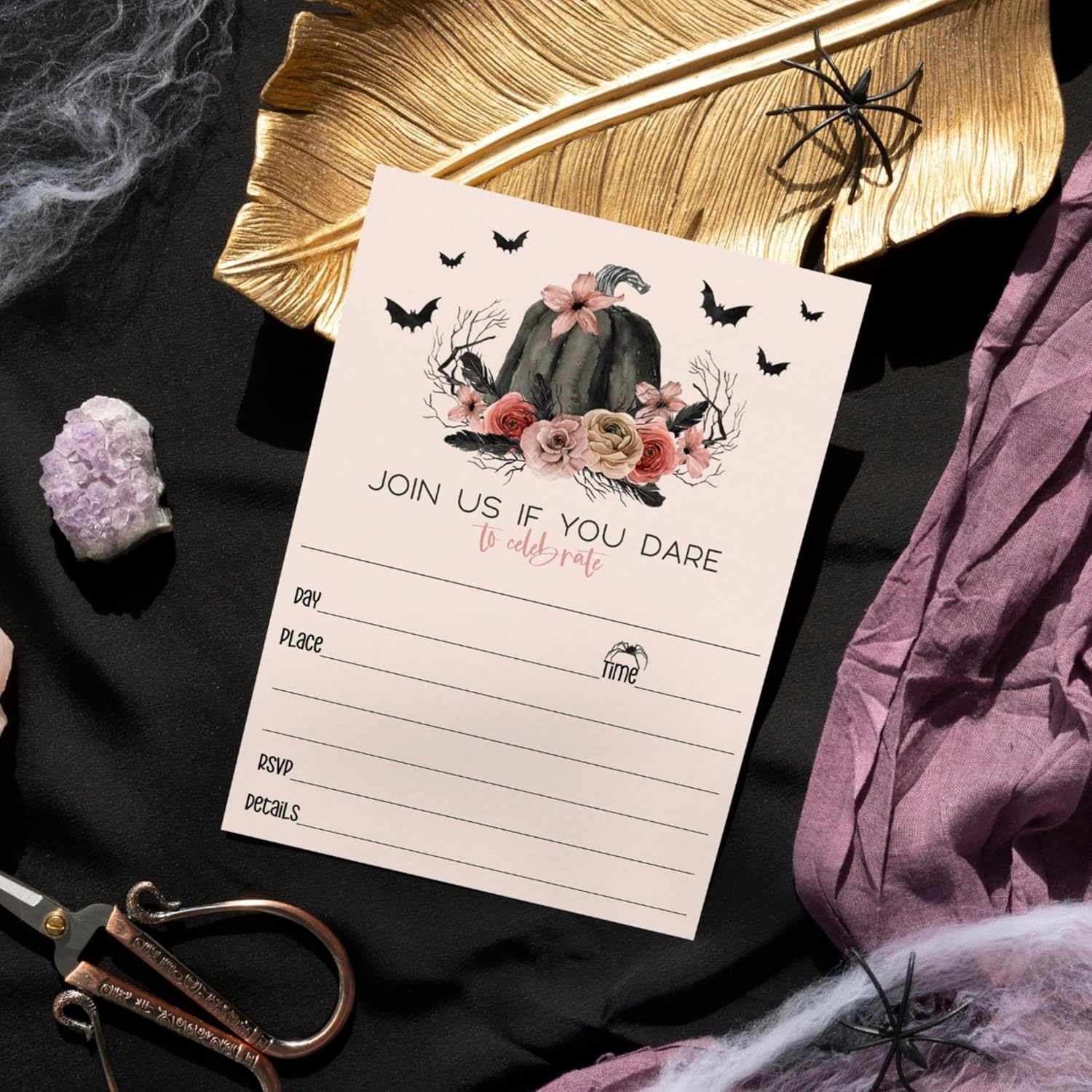 Gothic Pumpkin Halloween Invitations with Envelopes 25 Pack