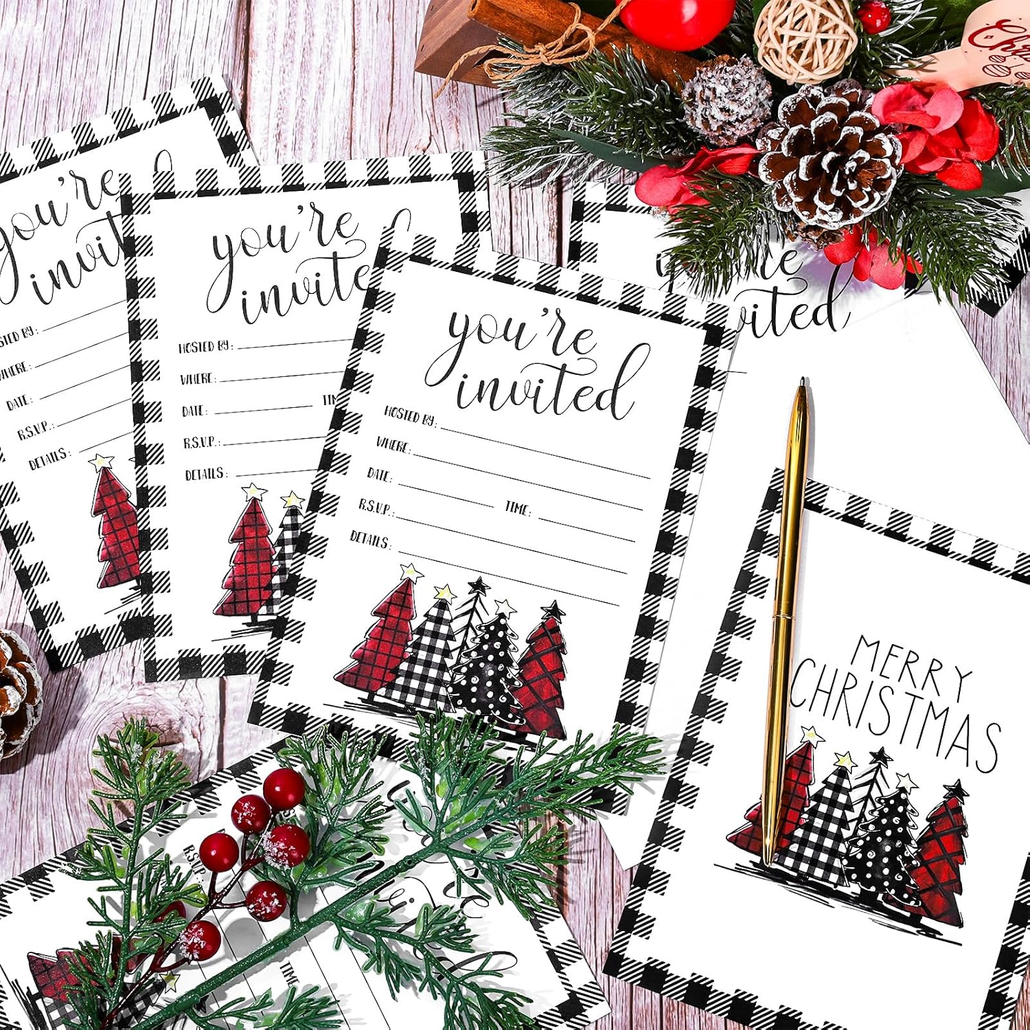 Whaline 25Pcs Christmas Party Invitations with Envelopes