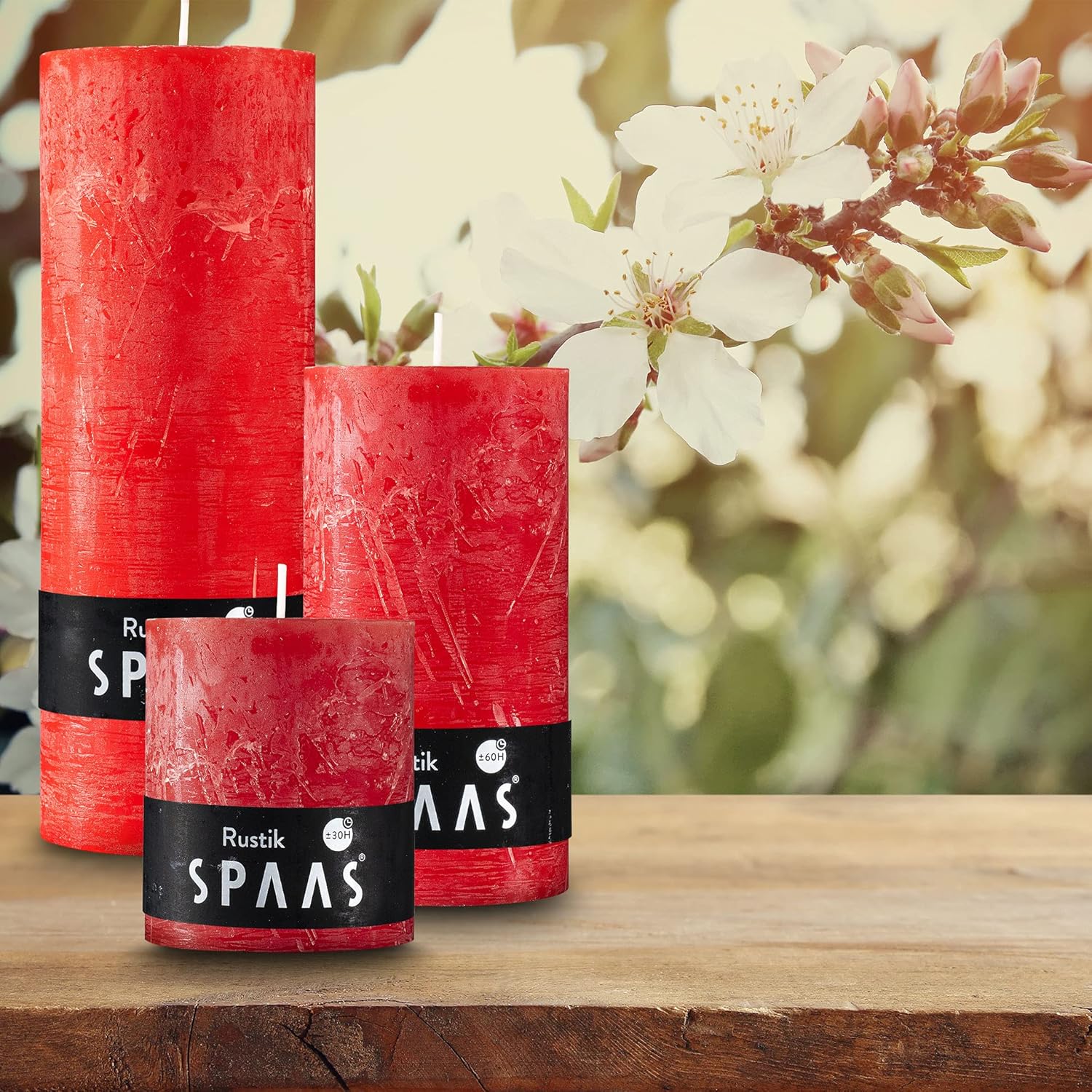 SPAAS Rustic Red Pillar Candles Set of 4