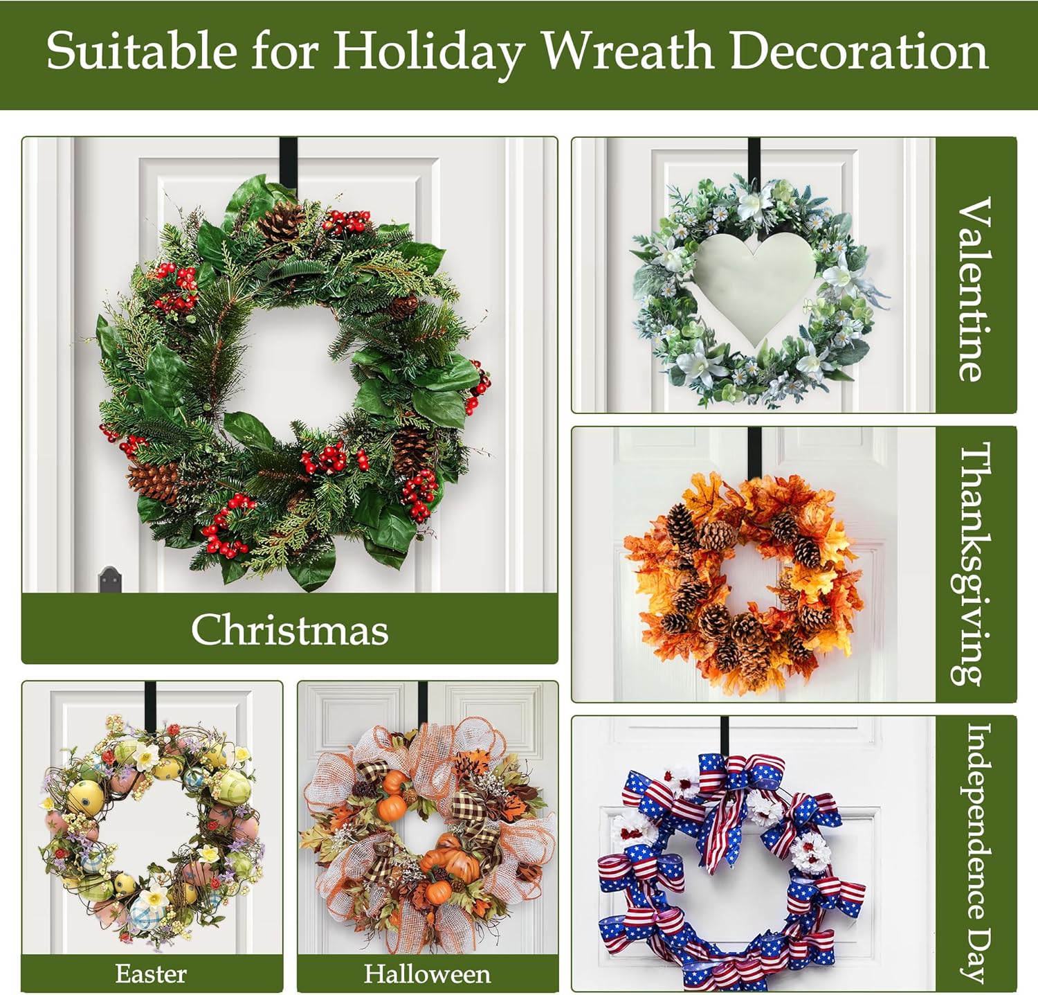 Nirohee 2 Pack Black Wreath Hangers for Front Door
