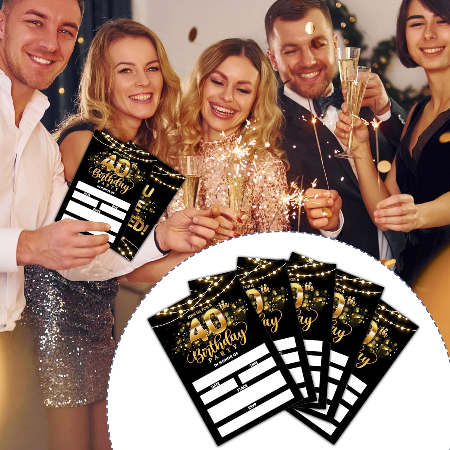 40th Birthday Invites for Men Women - Black Gold Decorations